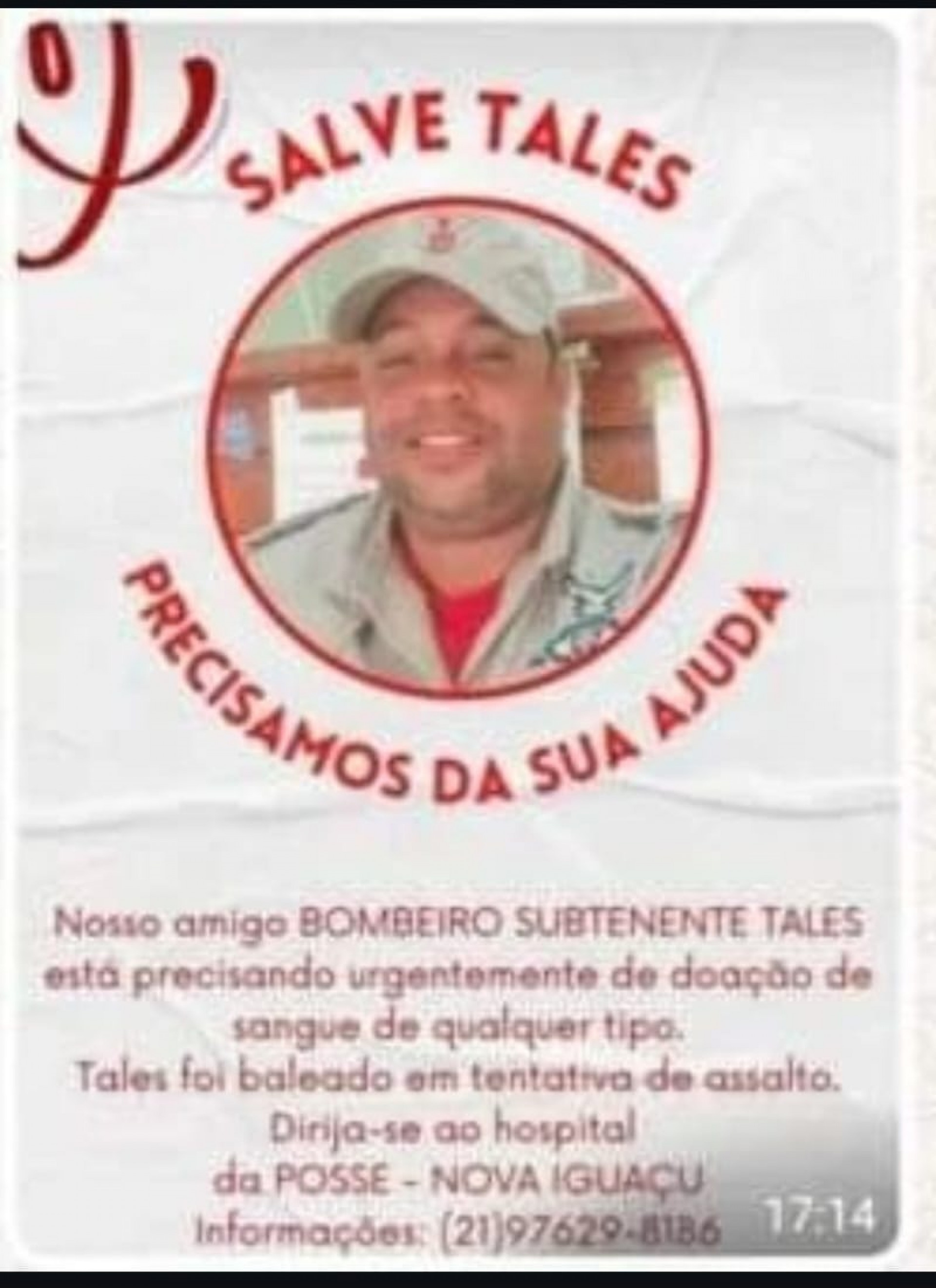 O bombeiro Tales Santos da Silva foi baleado em Nova Iguaçu, na Baixada