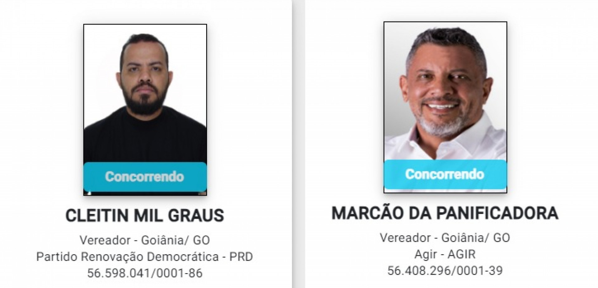 Cleitin Mil Graus (PRD) e Marcão da Panificadora (Agir), ambos de Goiânia - Divulgação / TRE