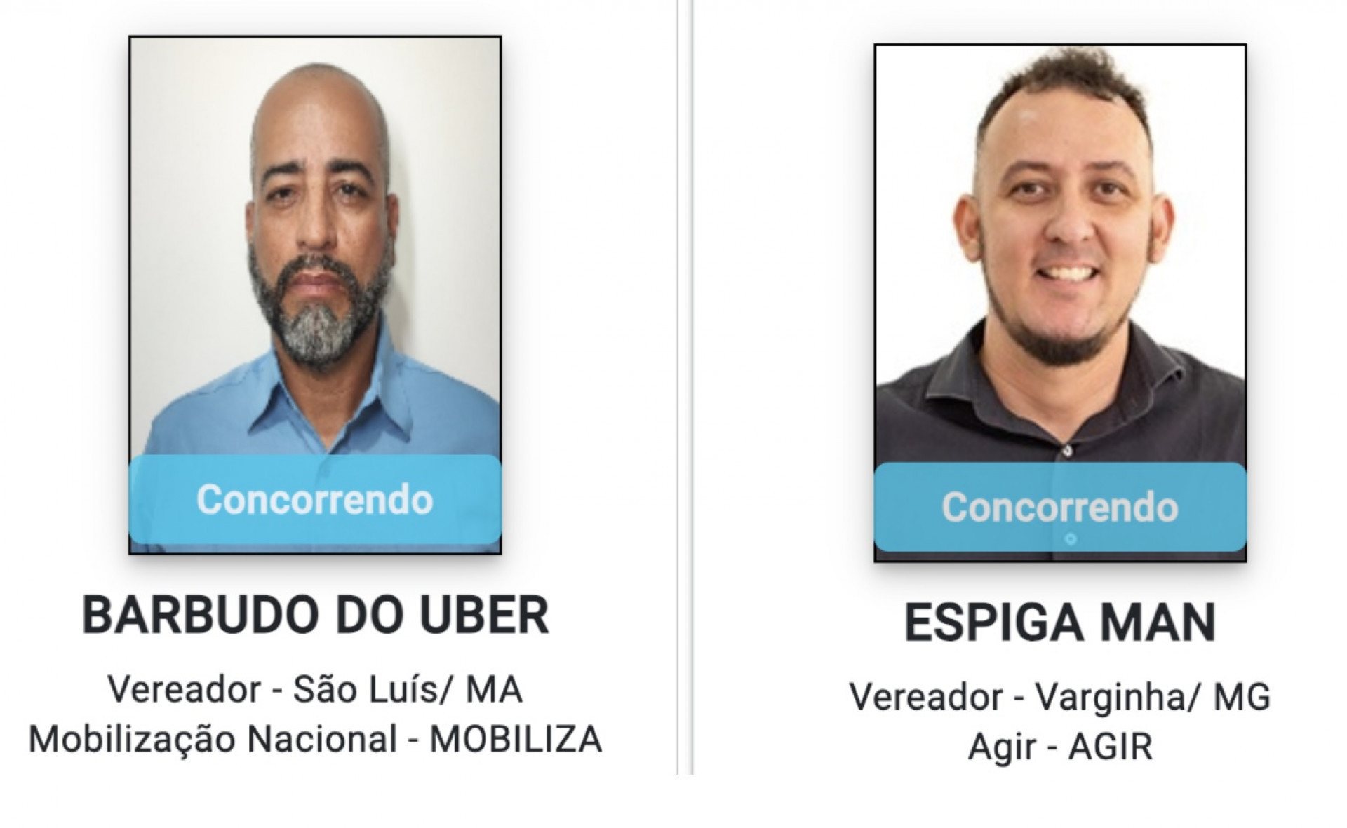 Barbudo do Uber (Mobiliza), de São Luís (MA), e Espiga Man (Agir), de Varginha (MG) - Divulgação / TRE