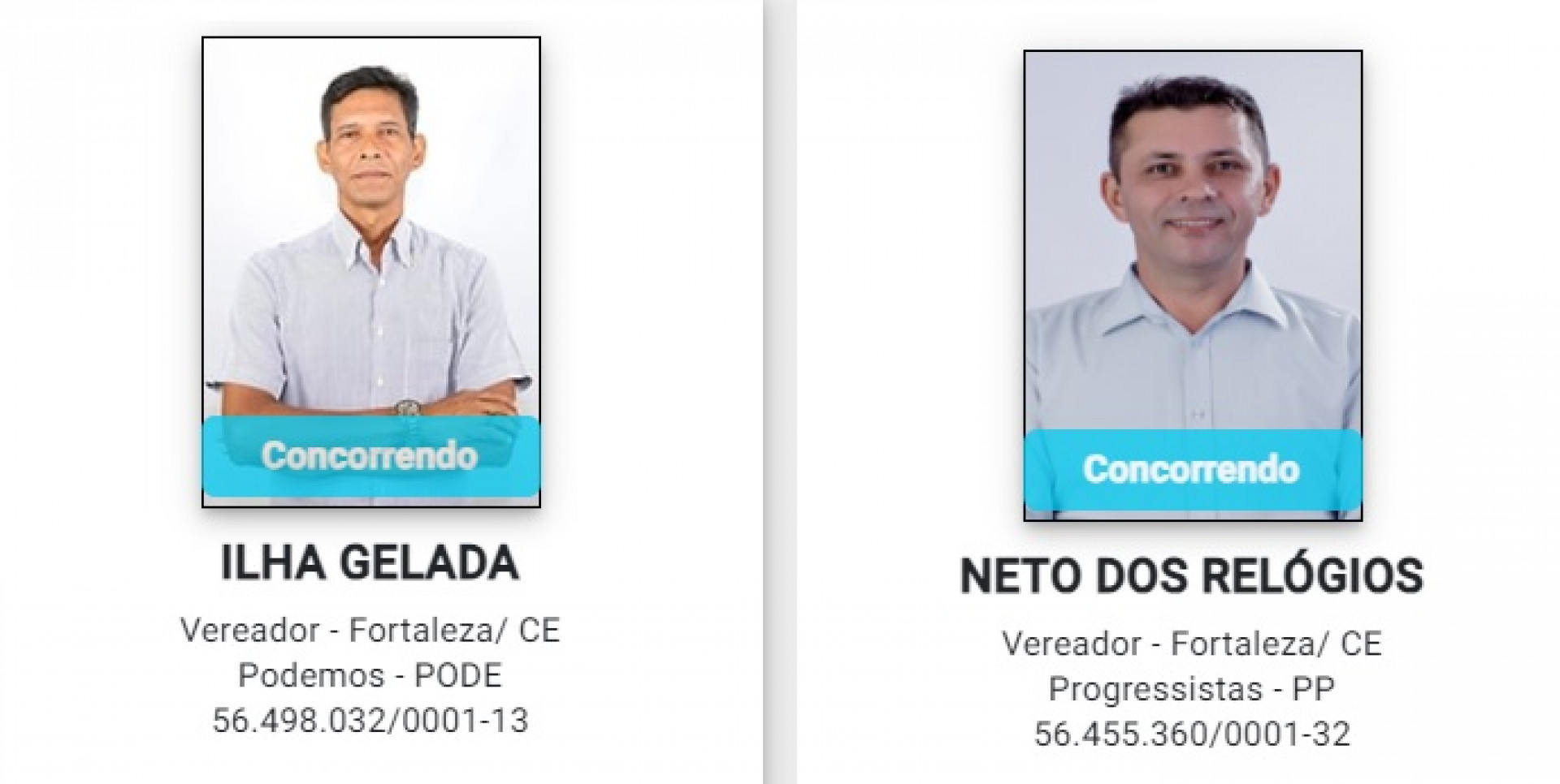 Ilha Gelada (Podemos) e Neto dos Relógios (PP), ambos de Fortaleza (CE) - Divulgação / TRE