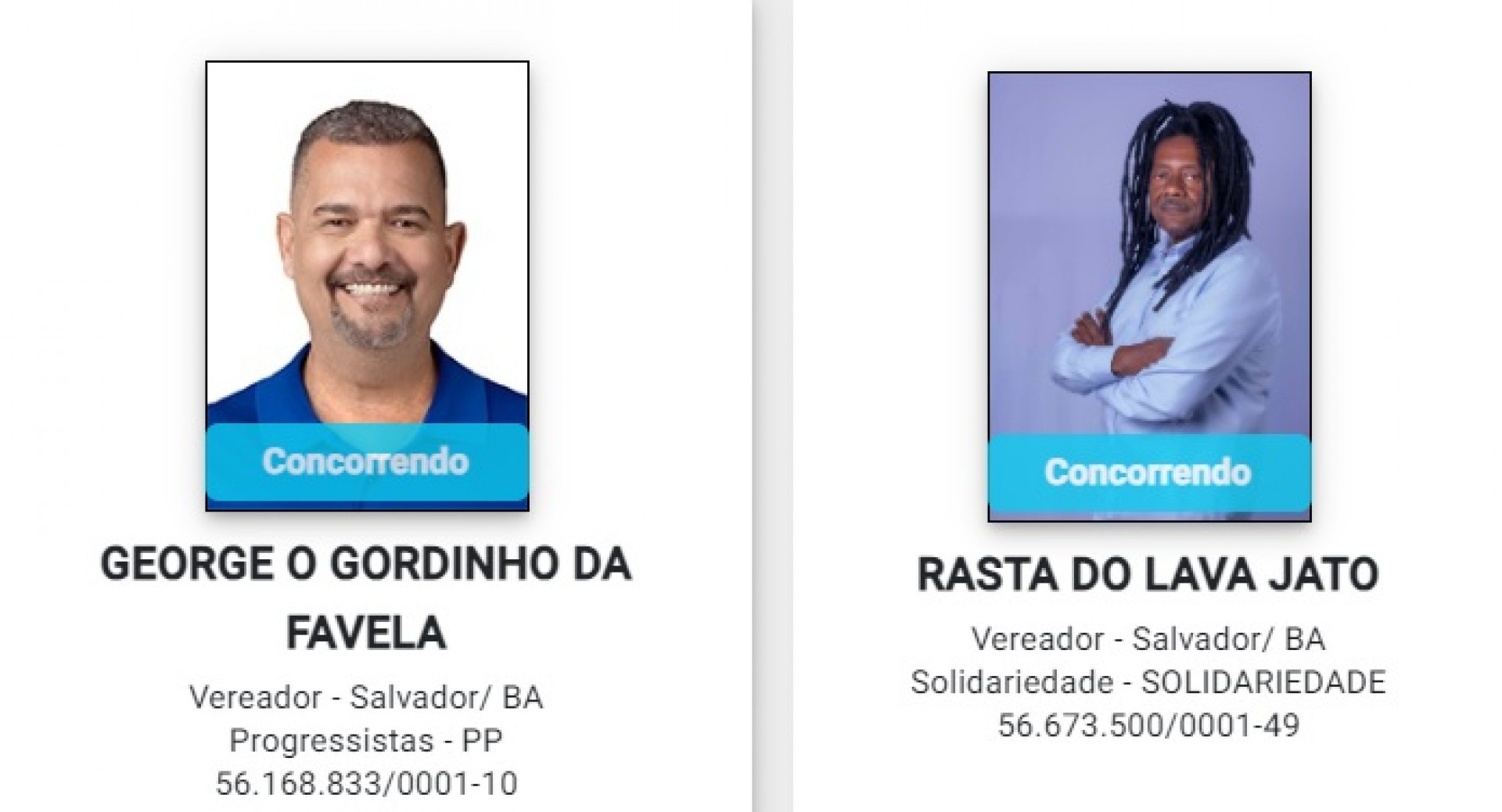 George O Gordinho da Favela (PP) e Rasta do Lava Jato (Solidariedade), ambos de Salvador (BA) - Divulgação / TRE