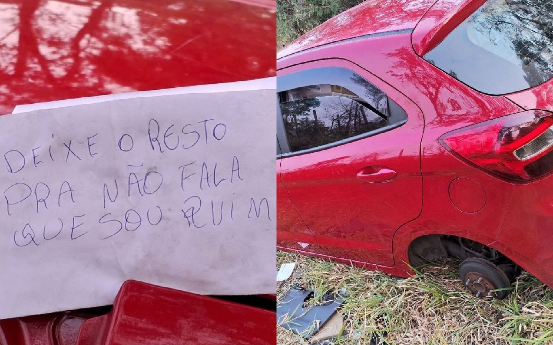 Carro roubado foi achado 'depenado' e com bilhete espertinho
- Divulgação / Guarda Municipal de Jundiaí
