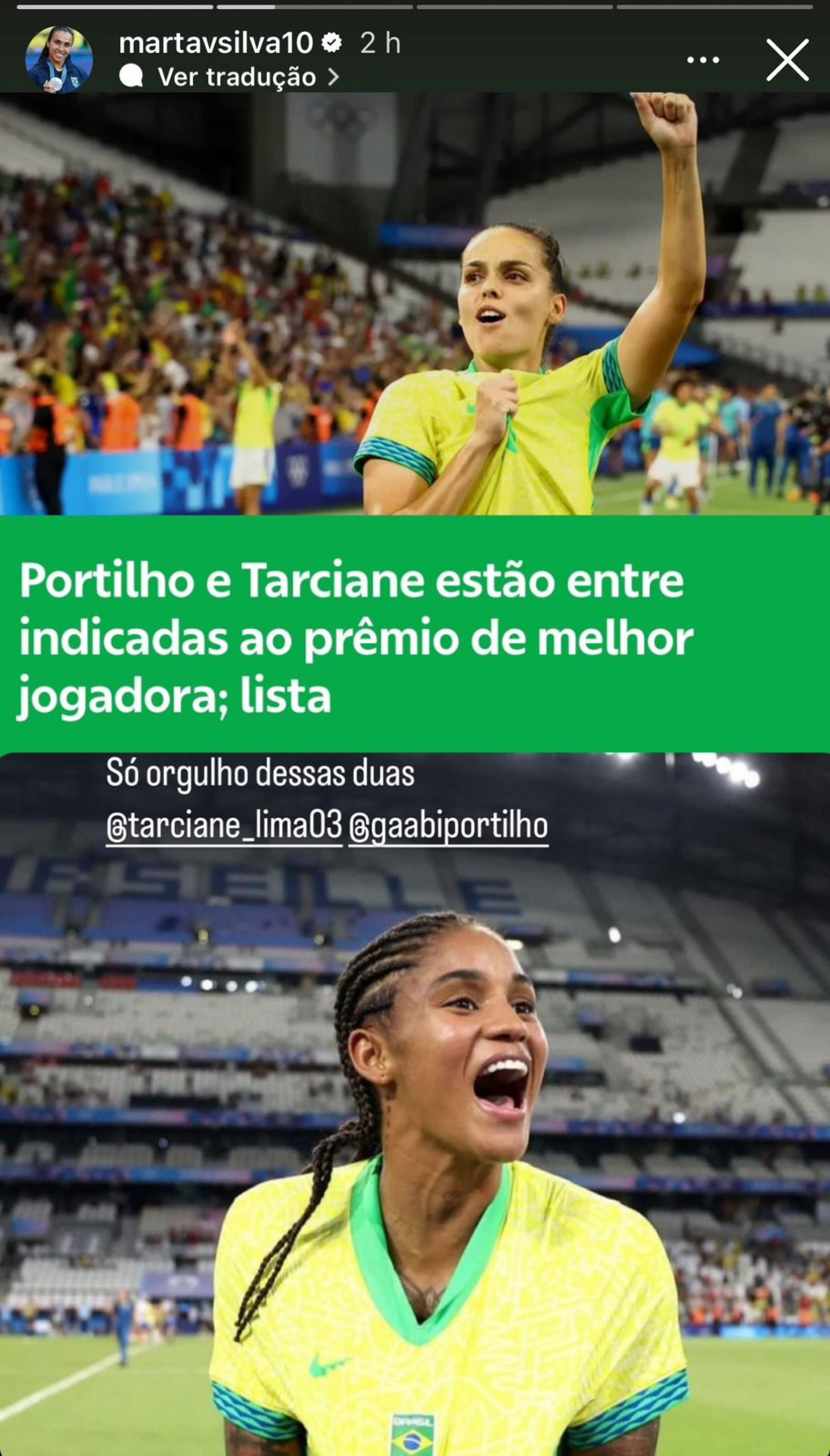 Publicação de Marta - Reprodução/Instagram @martavsilva10