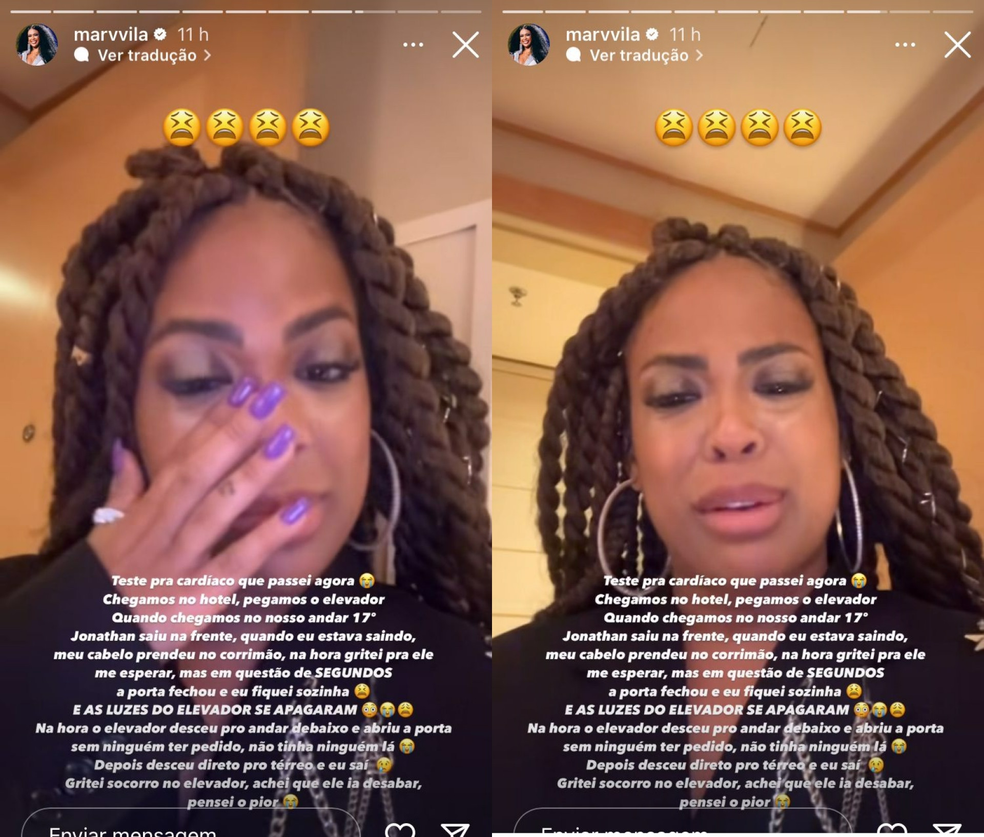Marvvila chora contando situação desesperadora em elevador - Reprodução / Instagram