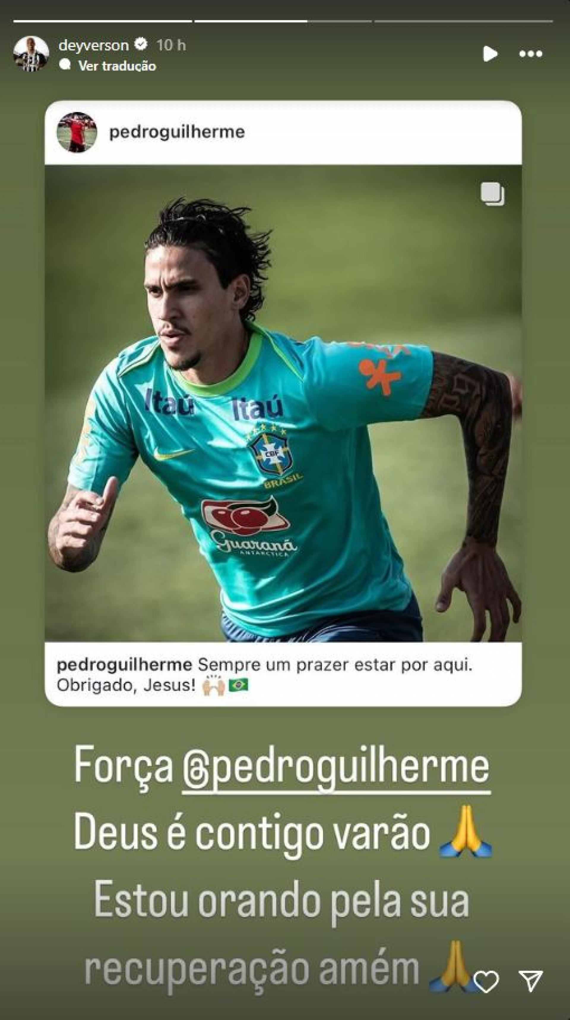 Deyverson a Pedro: 'Estou orando pela sua recuperação' - Reprodução / Instagram