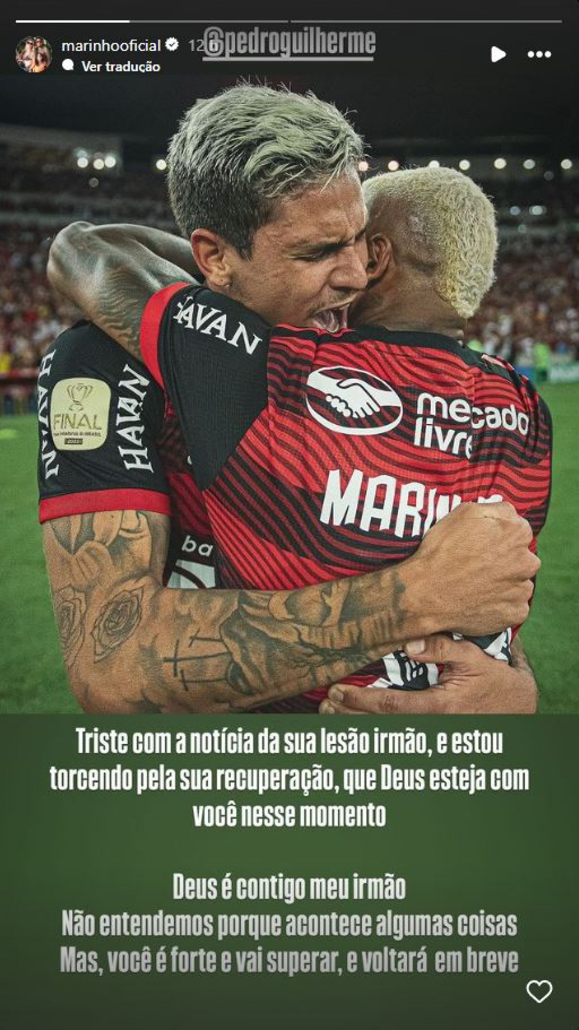 Marinho a Pedro: 'Você é forte e vai superar' - Reprodução / Instagram