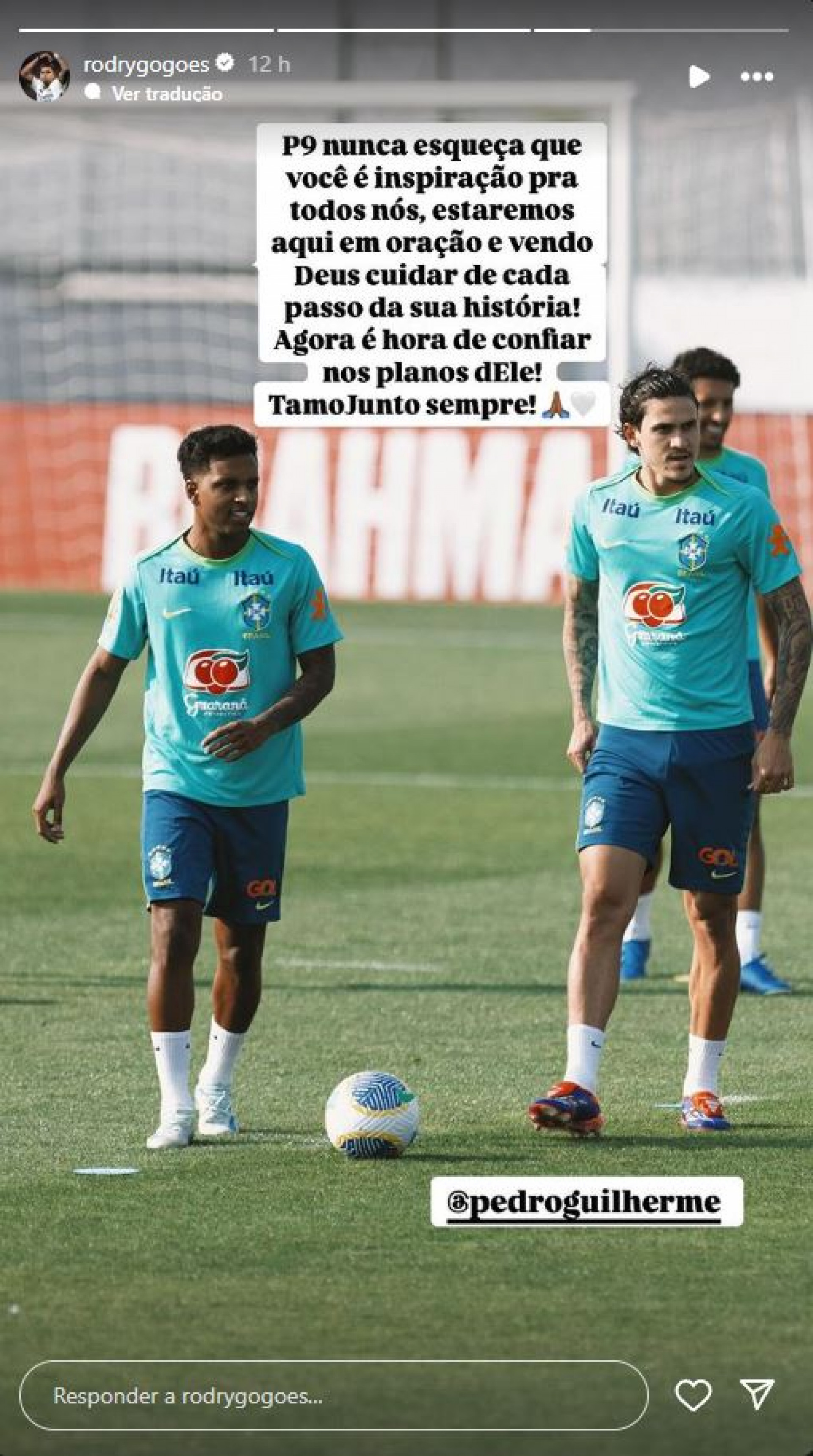 Rodrygo a Pedro: 'Você é inspiração a todos nós' - Reprodução / Instagram
