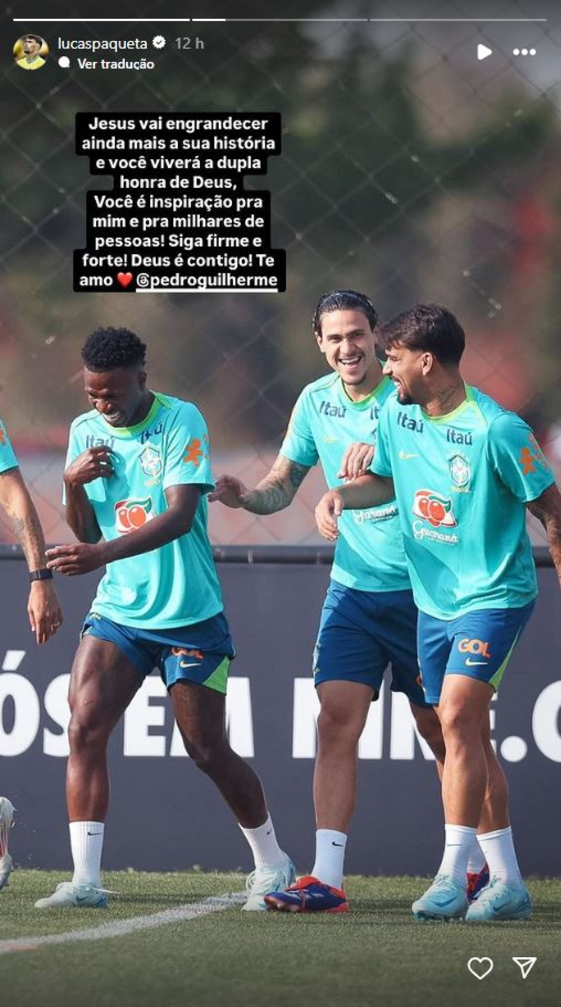 Lucas Paquetá a Pedro: 'Siga firme e forte' - Reprodução / Instagram