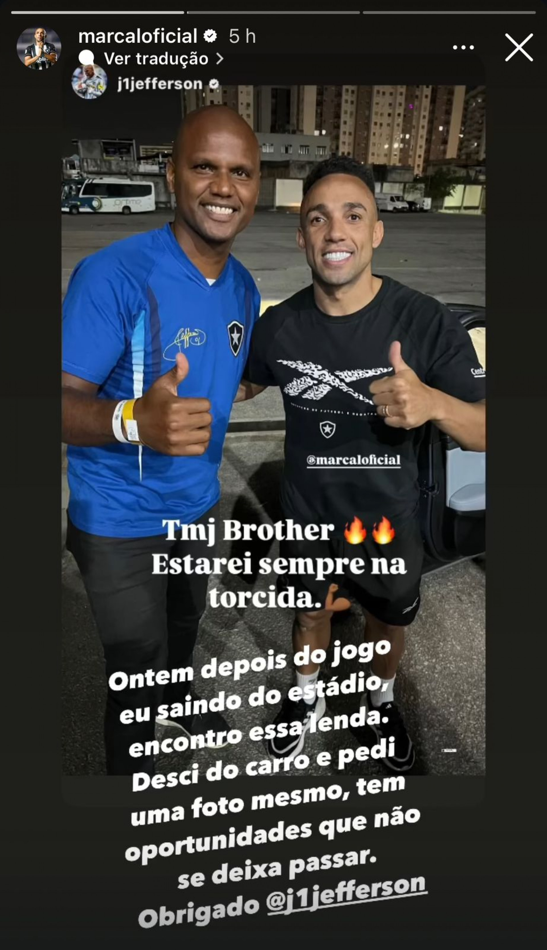 Marçal não escondeu a admiração por Jefferson, ídolo do Botafogo - Reprodução/Instagram @marcaloficial