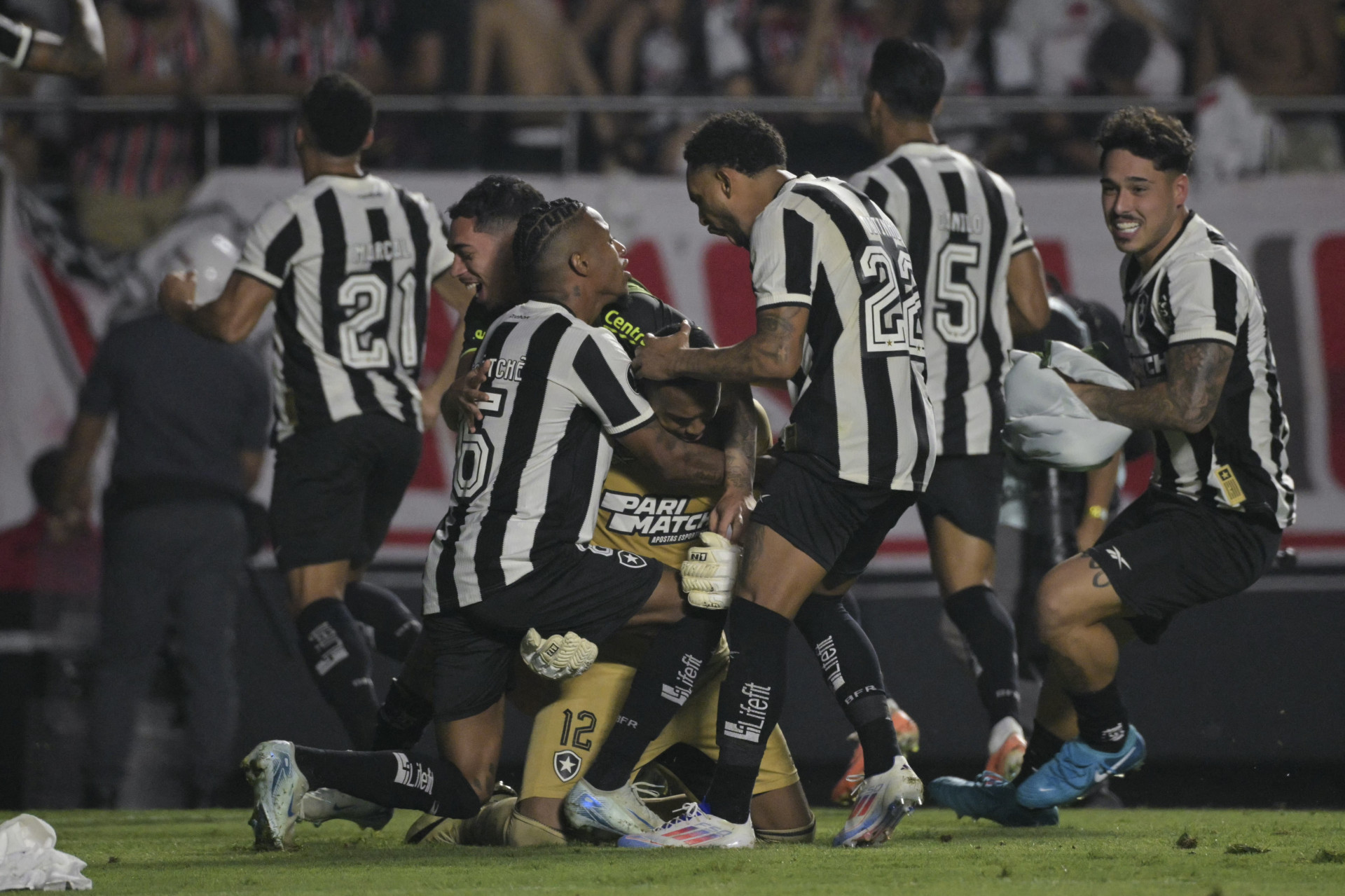 Jogadores do Botafogo comemorando a classificação à semifinal da Libertadores - Nelson Almeida/AFP