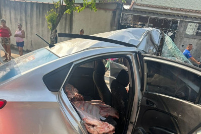 Roubo de carga de carne termina em perseguição e criminoso ferido