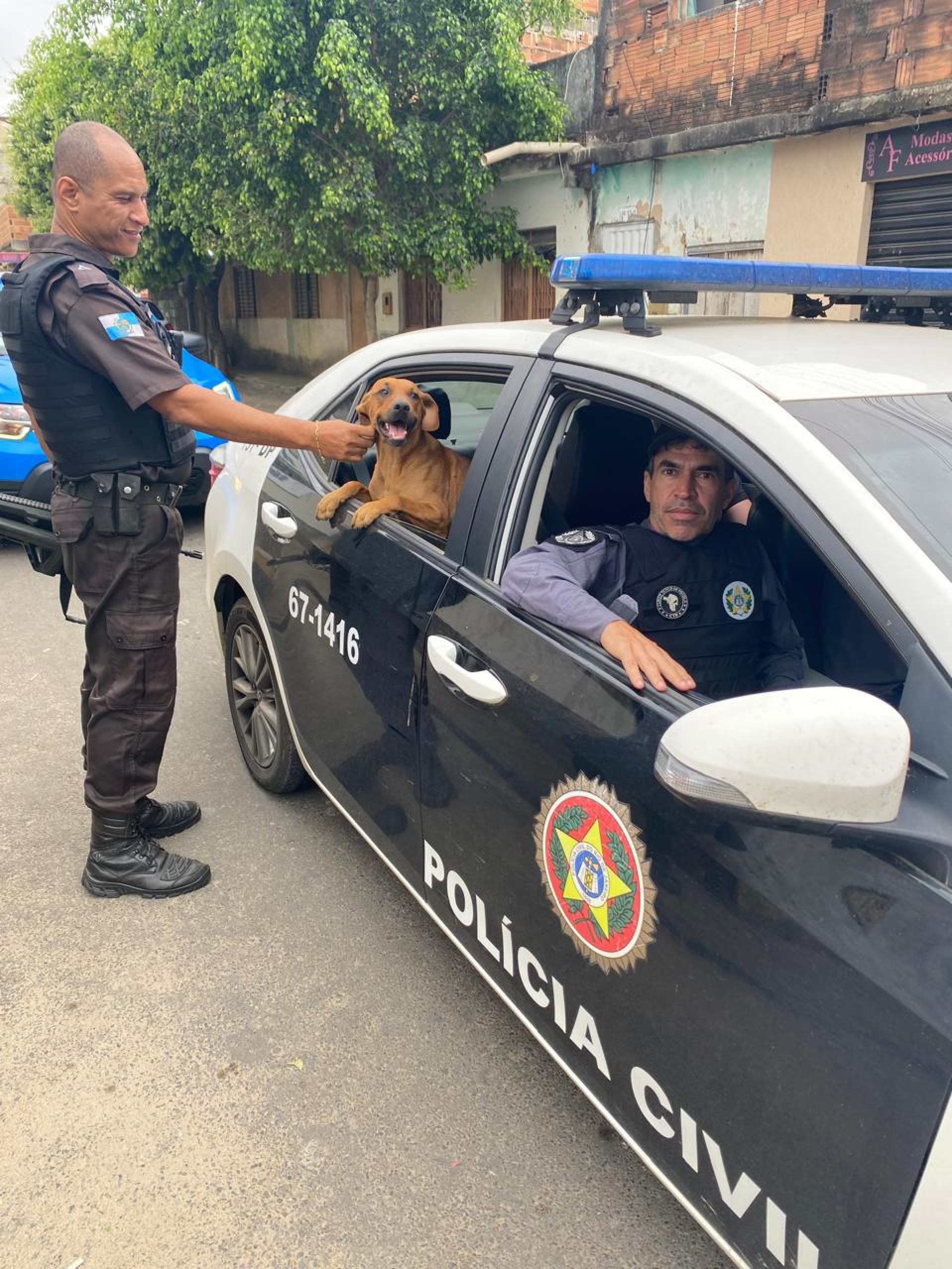 Chorão na viatura da PCERJ escoltando o delegado Gesner