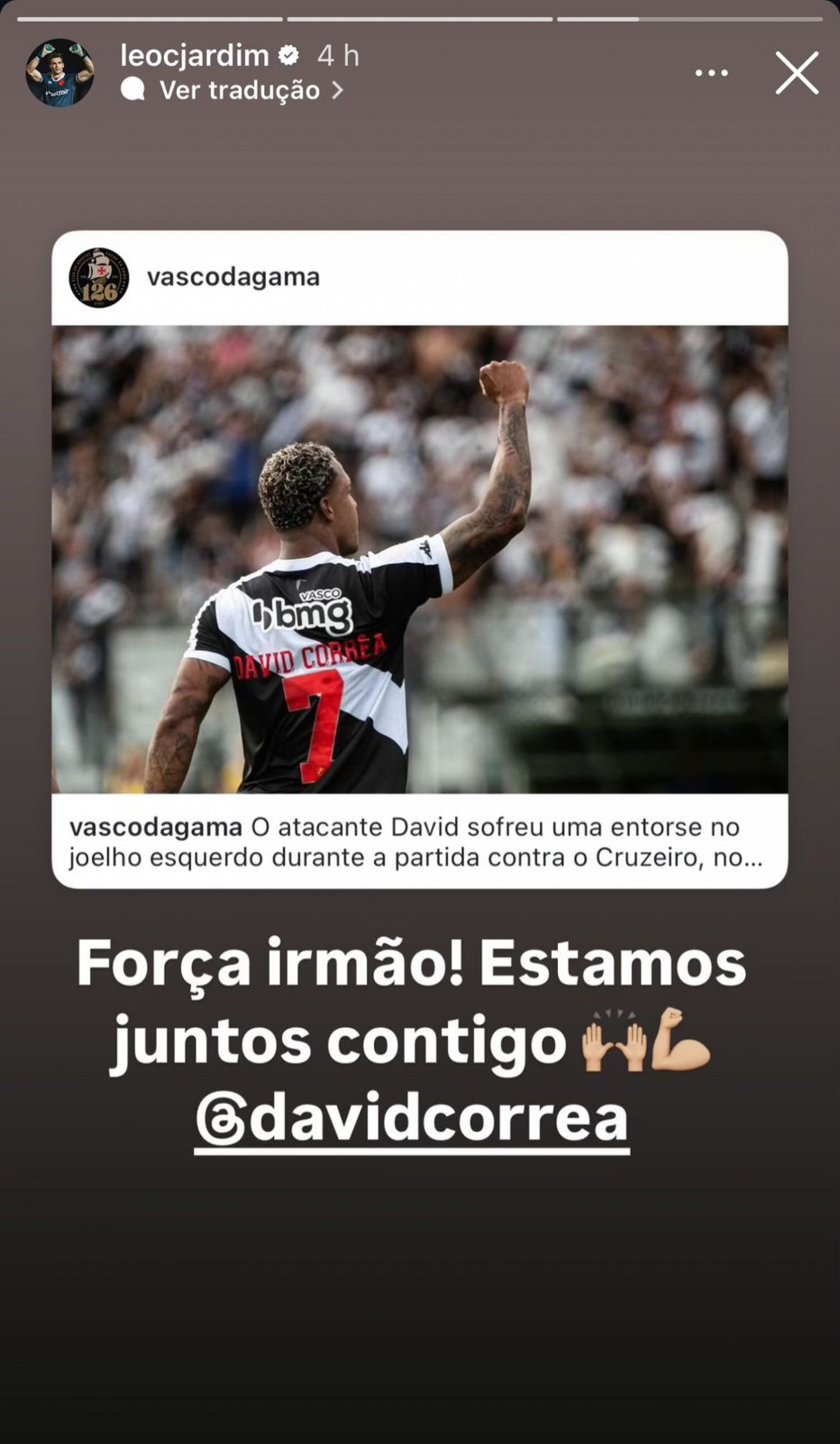 Mensagem de L&eacute;o Jardim para David - Reprodu&ccedil;&atilde;o / Instagram