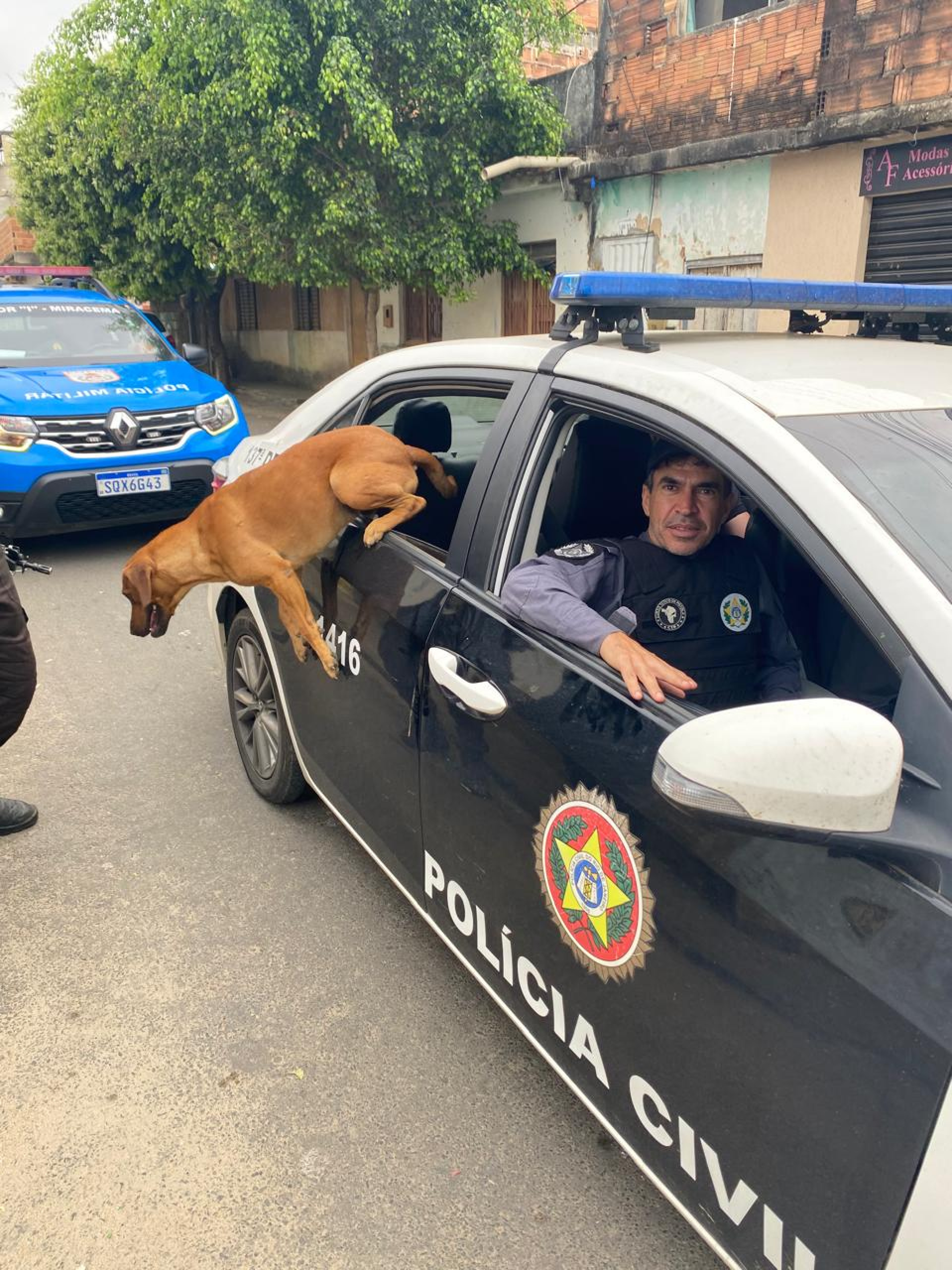 Saltando para a ação, ao lado do delegado Gesner Bruno César, da 137ª DP