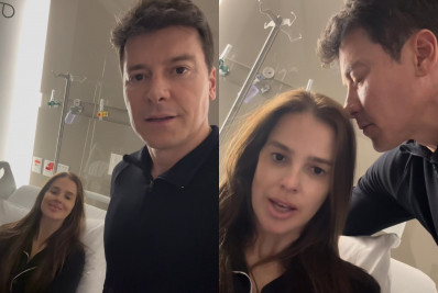 Mulher de Rodrigo Faro encontra nódulo do corpo e apresentador pede orações no hospital 