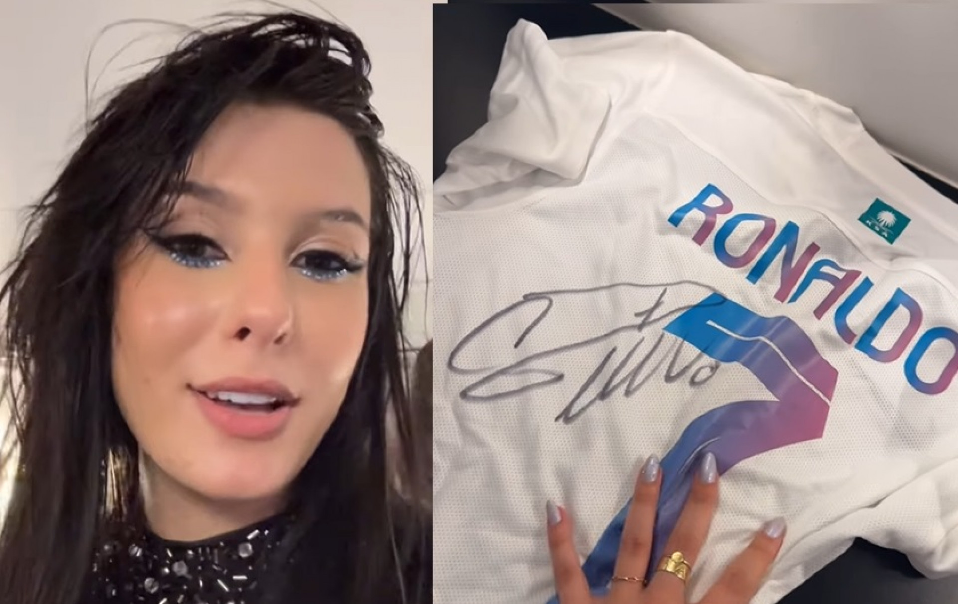Ana Castela mostra camisa e chuteiras autografadas por Cristiano Ronaldo - Reprodução de vídeo