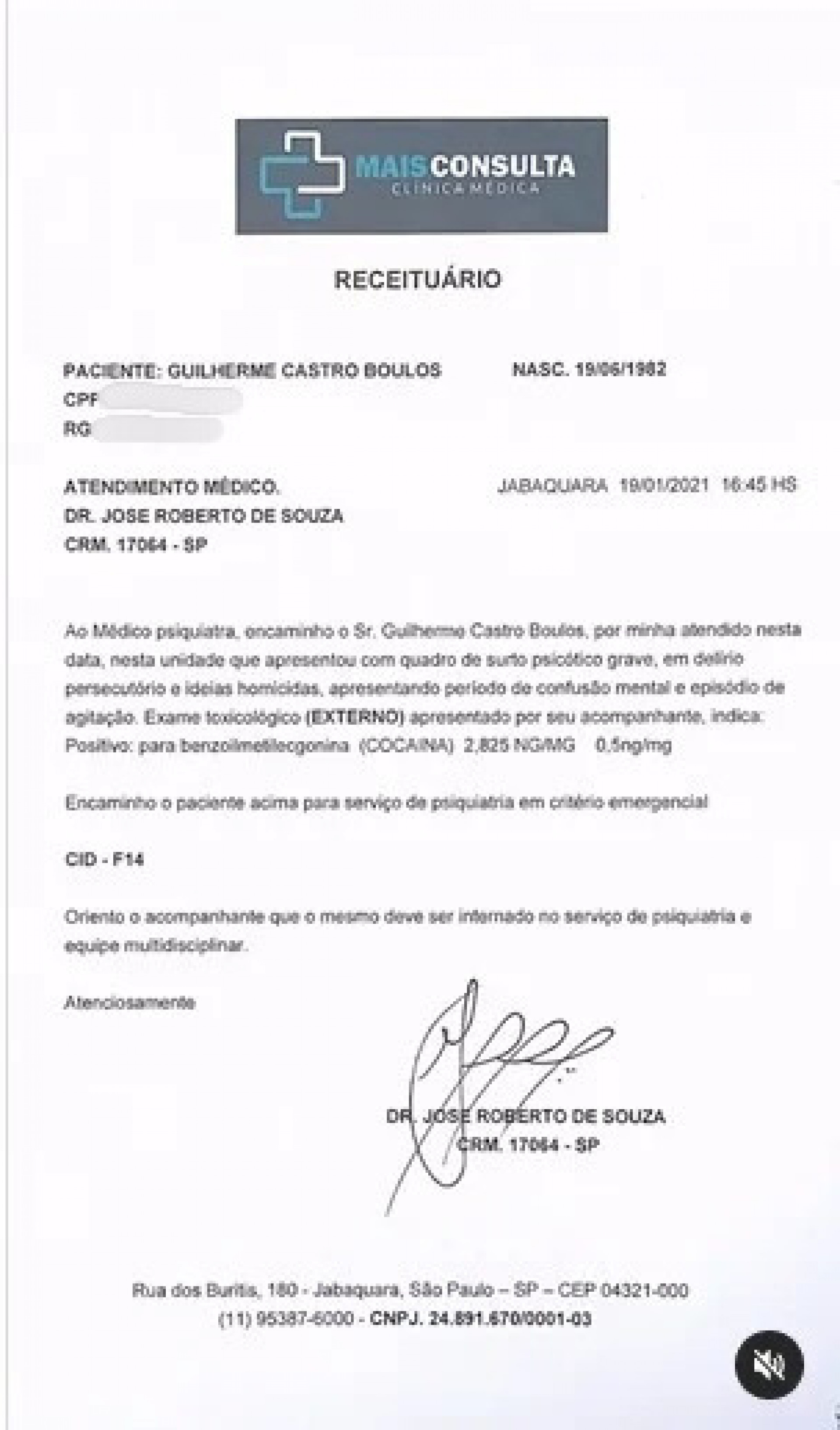 Suposto receituário médico de Boulos publicado por Marçal no Instagram