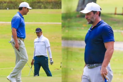 Tadeu Schmidt, Rodrigo Lombardi e Marcos Pasquim jogam golfe na Barra da Tijuca
