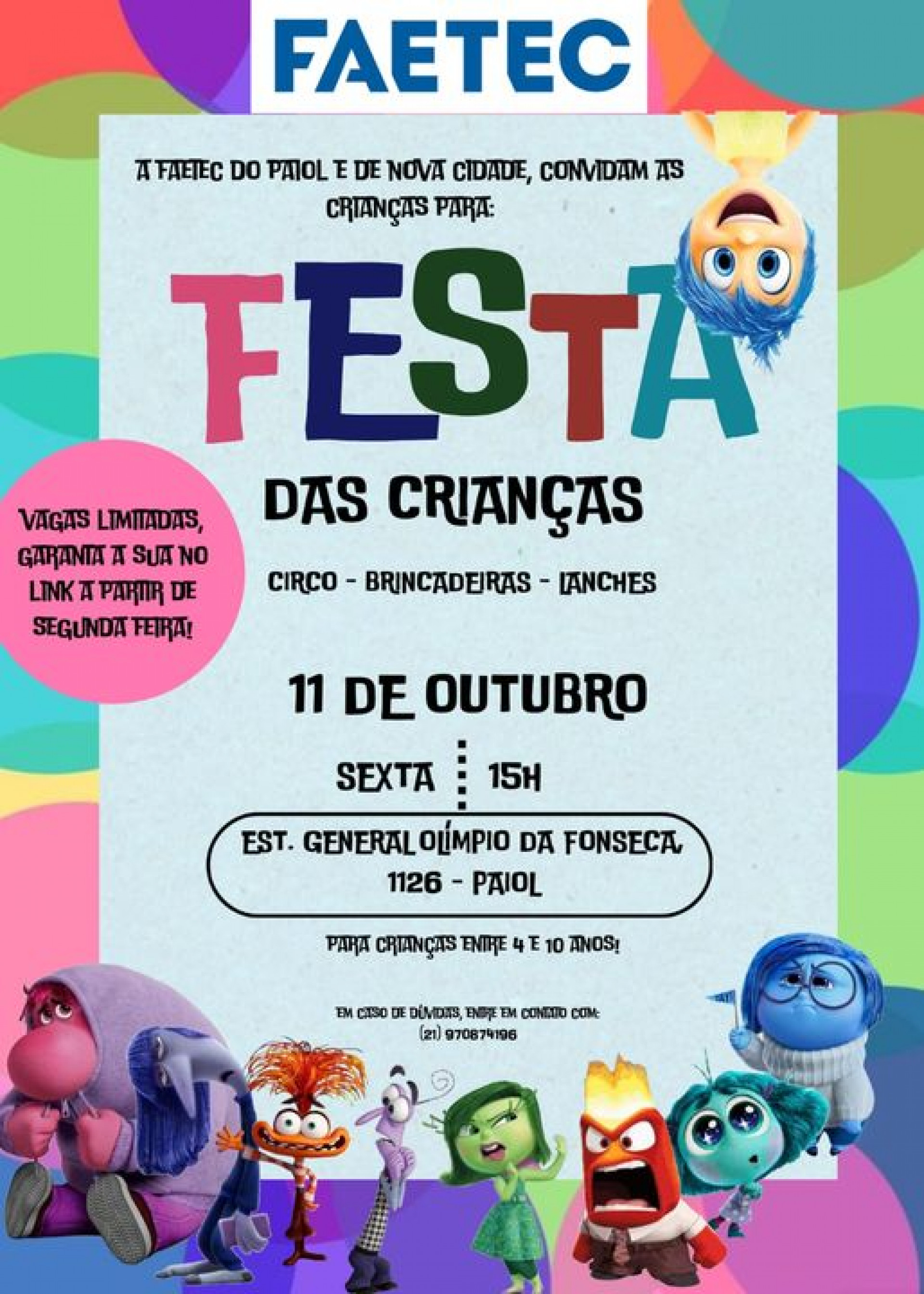 Festa Dia das Crian&ccedil;as - Faetec Paiol e Nova Cidade - Divulga&ccedil;&atilde;o / Paiol Nil&oacute;polis