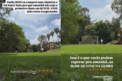 Lucas Lima joga bola com o filho: 'Primeiro chute em 15 anos'