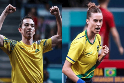 Casal mesatenista, Hugo Calderano e Bruna Takahashi jogam juntos pela primeira vez