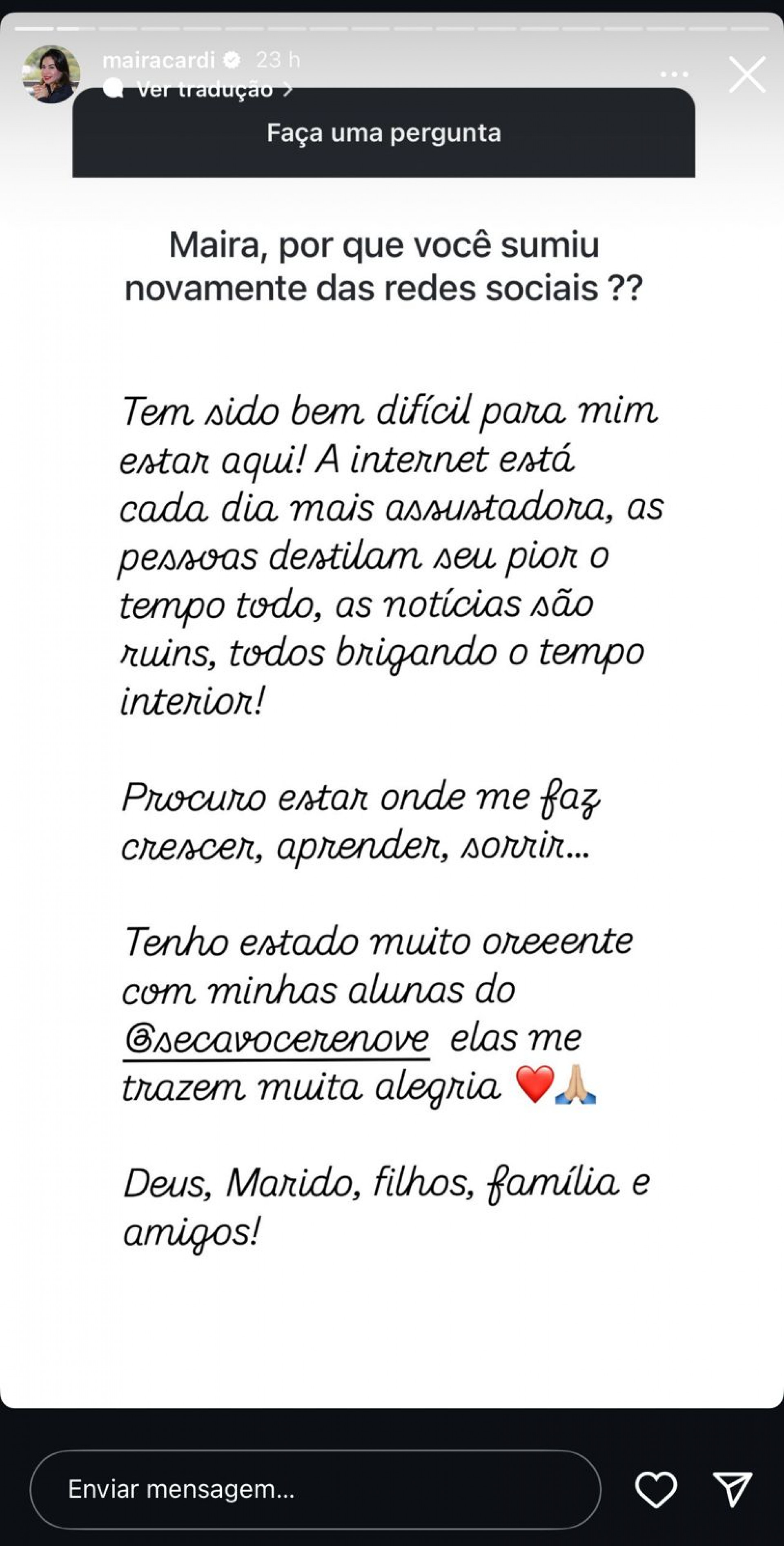 Maíra Cardi via stories - Reprodução Instagram