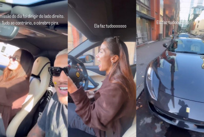 Vinicius Souza registra nervosismo de Anitta ao dirigir Ferrari na 'mão inglesa'