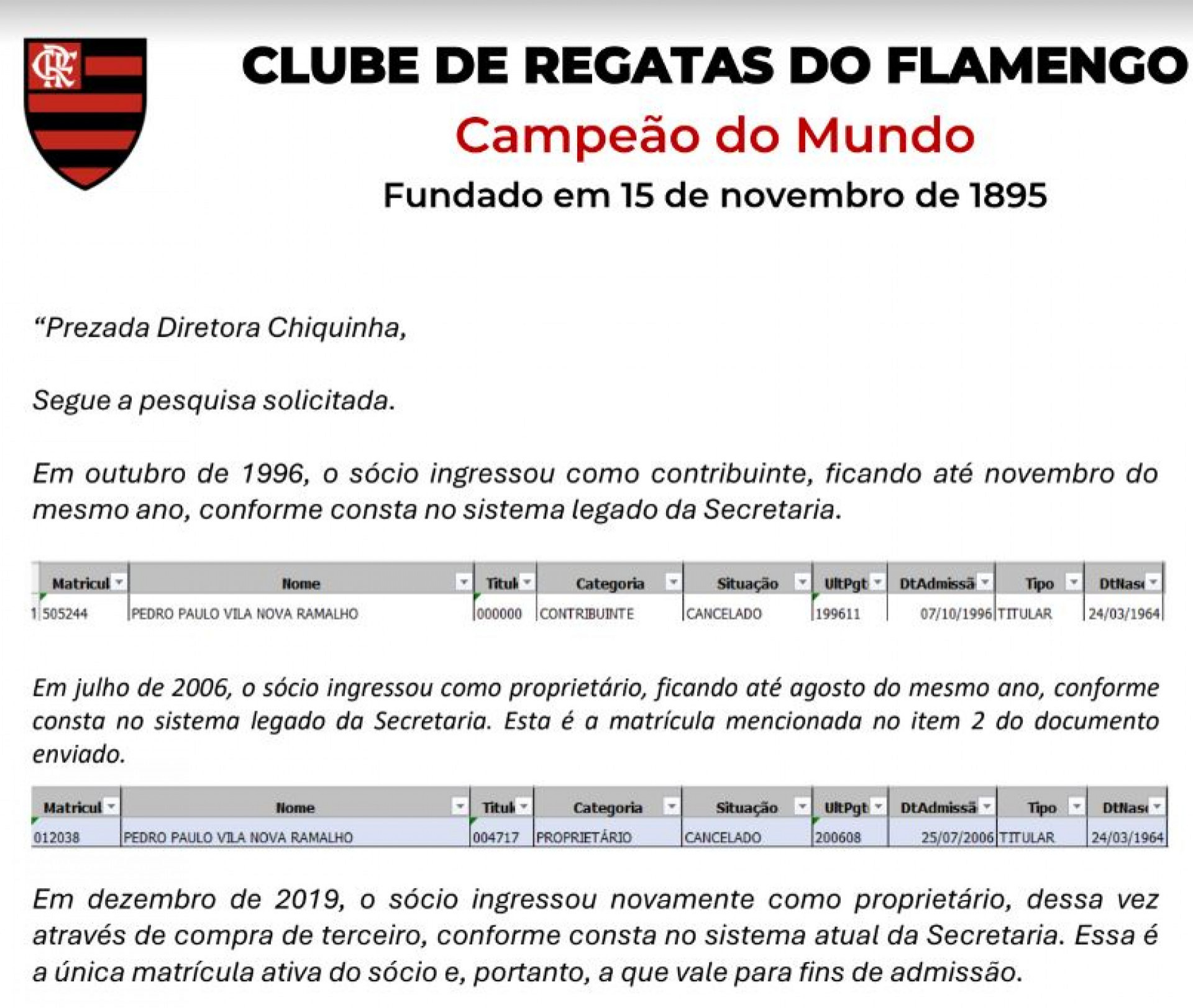 Parecer de Registro de Chapas ? Pleito 2024 ? Triênio 2025/2027 - 3 - Imagem: Canal do Youtube Resenha Rubro Negra