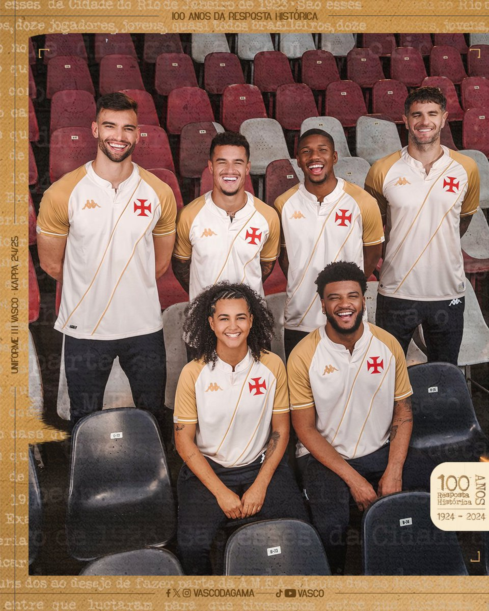 A terceira camisa do Vasco é branca e dourada e tem trecho da Resposta Histórica - Divulgação / Alessandra Lima / Movedby