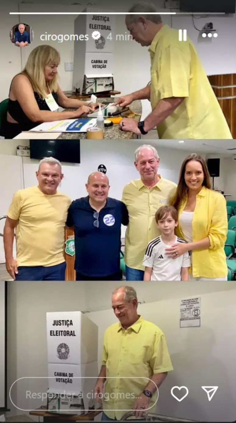 Ciro Gomes vota e posa para foto ao lado de apoiador de André Fernandes