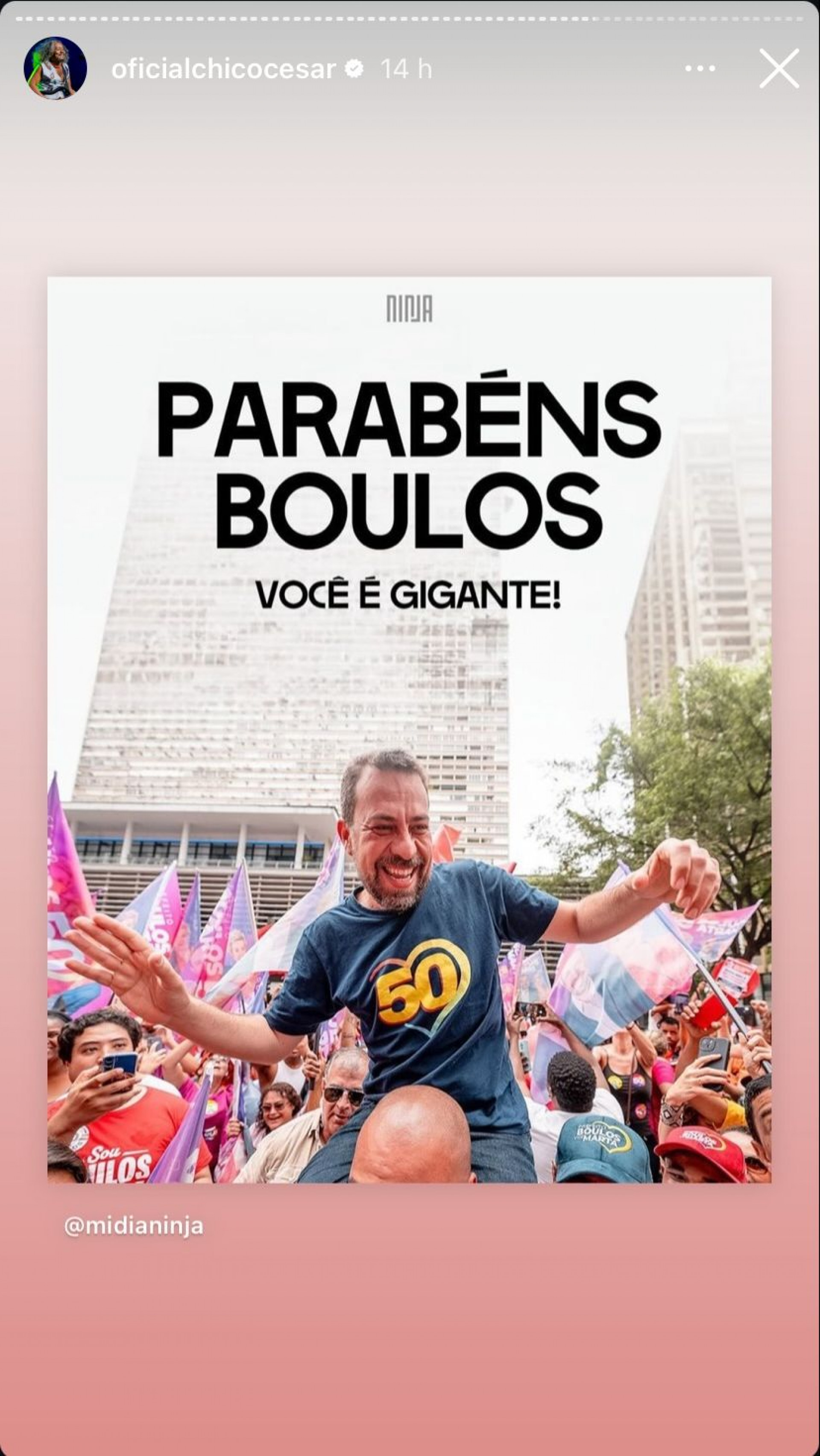 Chico César compartilhou uma publicação sobre a derrota de Boulos - Reprodução / Redes sociais