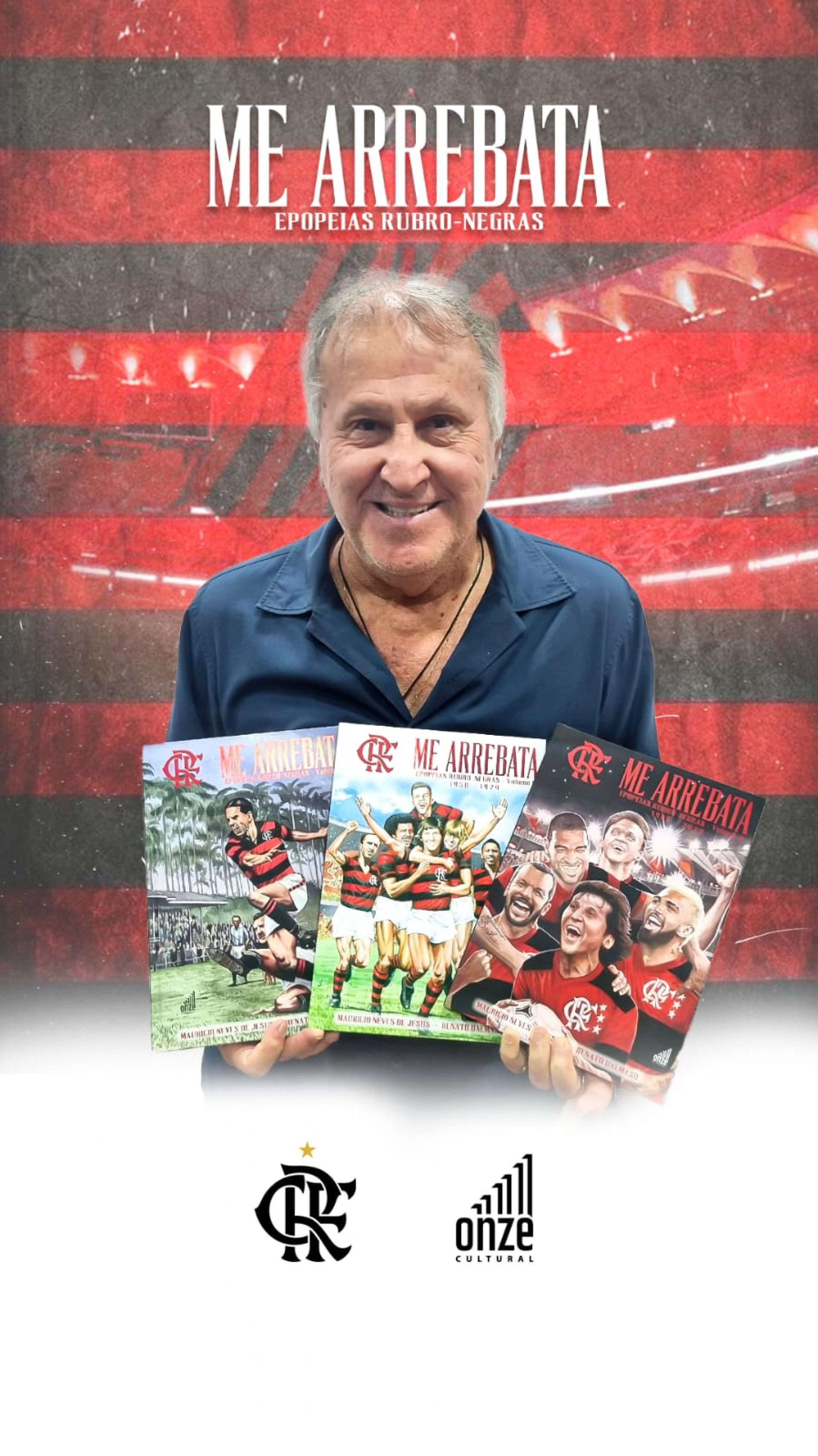 Zico ficou encantado com livros sobre a história do Flamengo