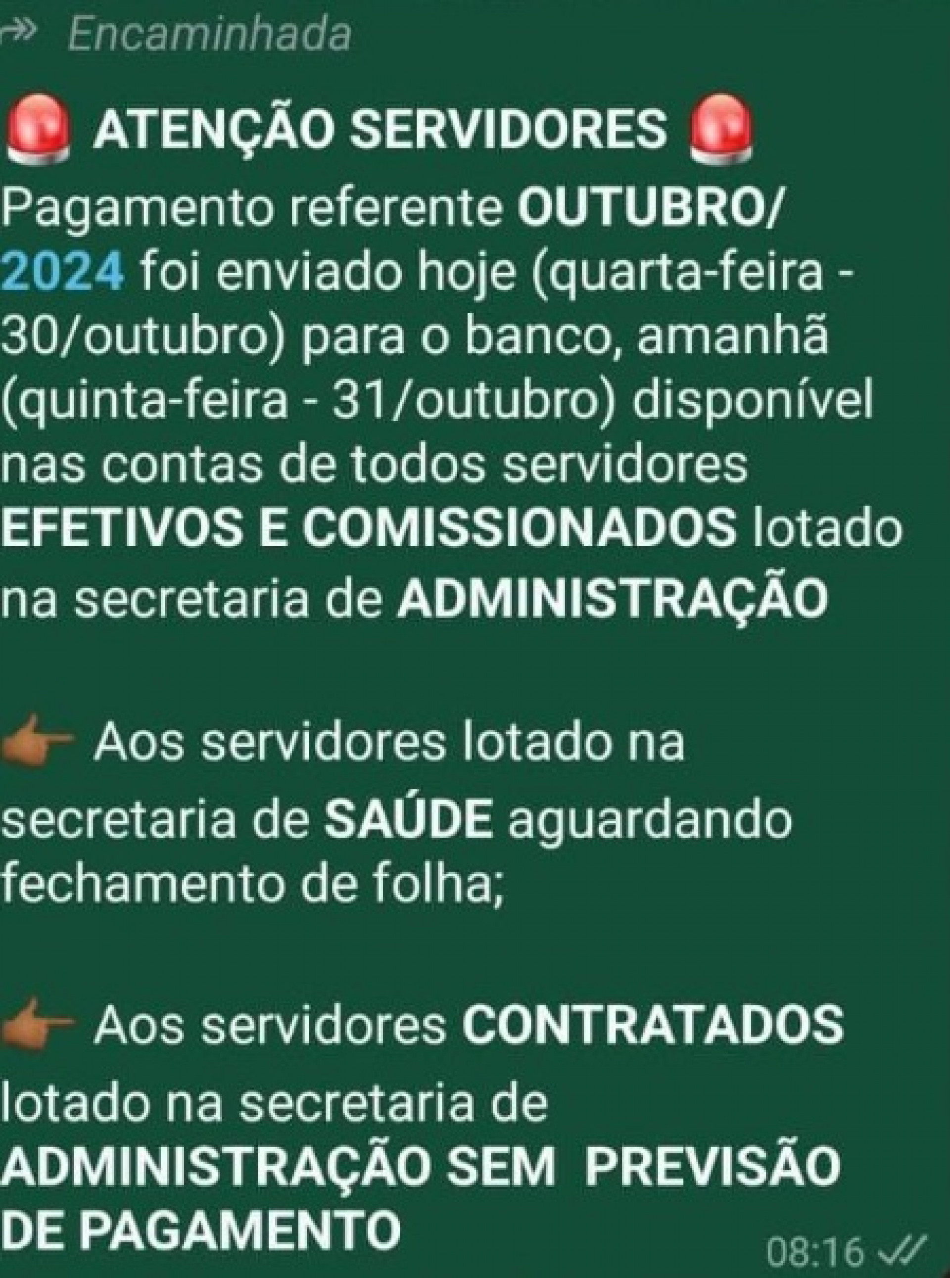 Print de mensagem enviada em grupo de servidores - Reprodu&ccedil;&atilde;o