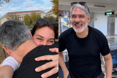 William Bonner e a mulher, Natasha Dantas, celebram reencontro após dias separados