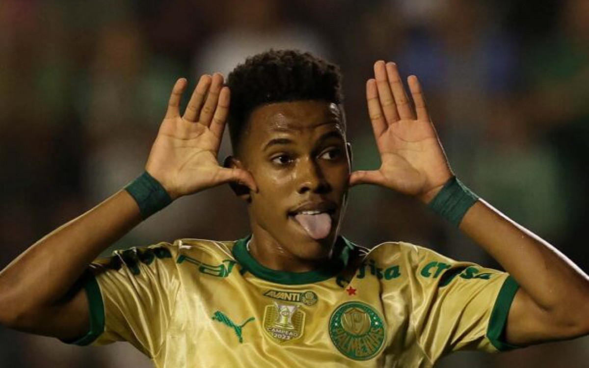 O jogador Estêvão, da SE Palmeiras, comemora seu gol contra a equipe do EC Juventude, durante partida válida pela trigésima rodada, do Campeonato Brasileiro, Série A, no Estádio Alfredo Jaconi. (Foto: Cesar Greco/Palmeiras/by Canon)