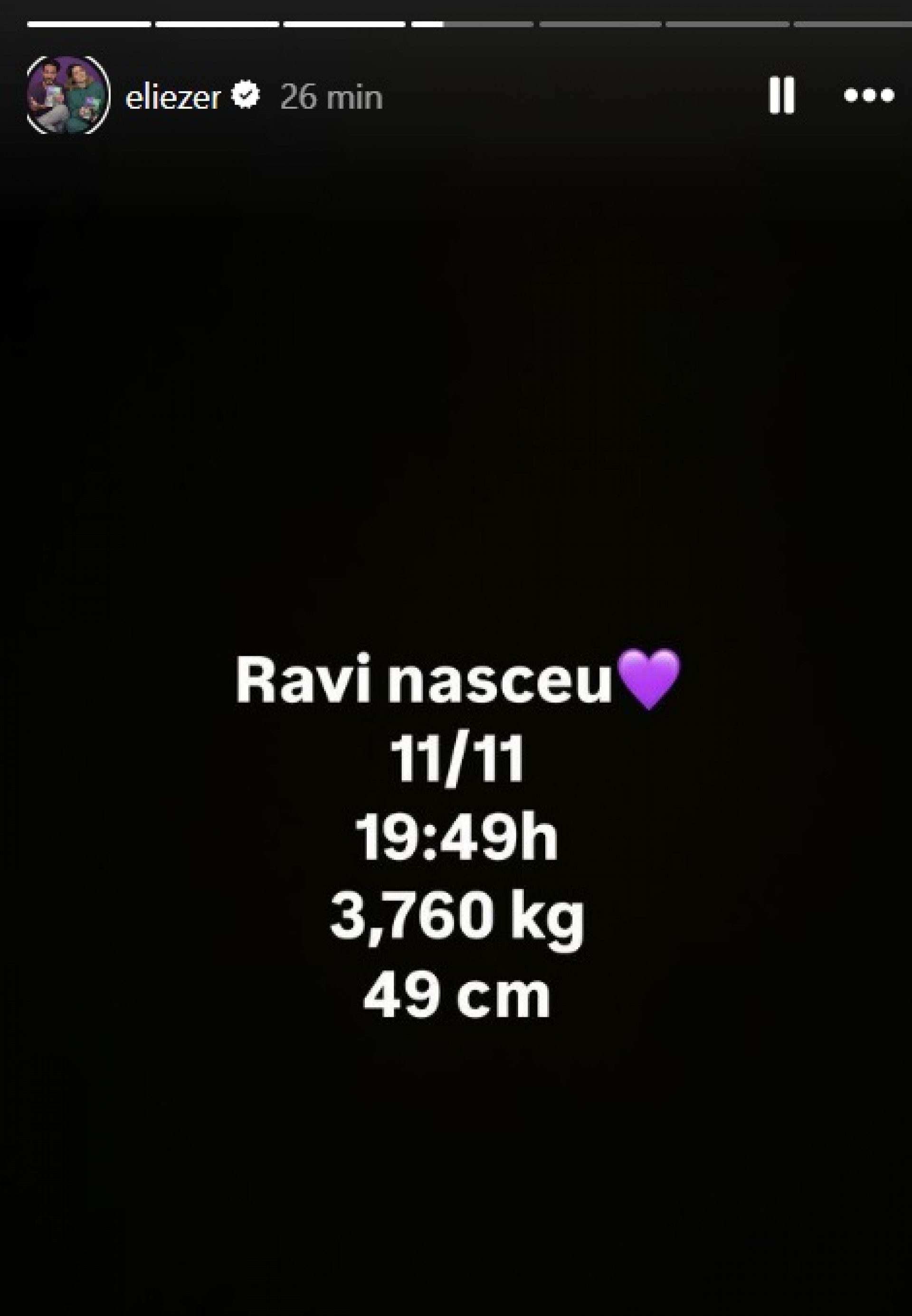 Eliezer comunica nascimento do filho, Ravi - Reprodução do Instagram