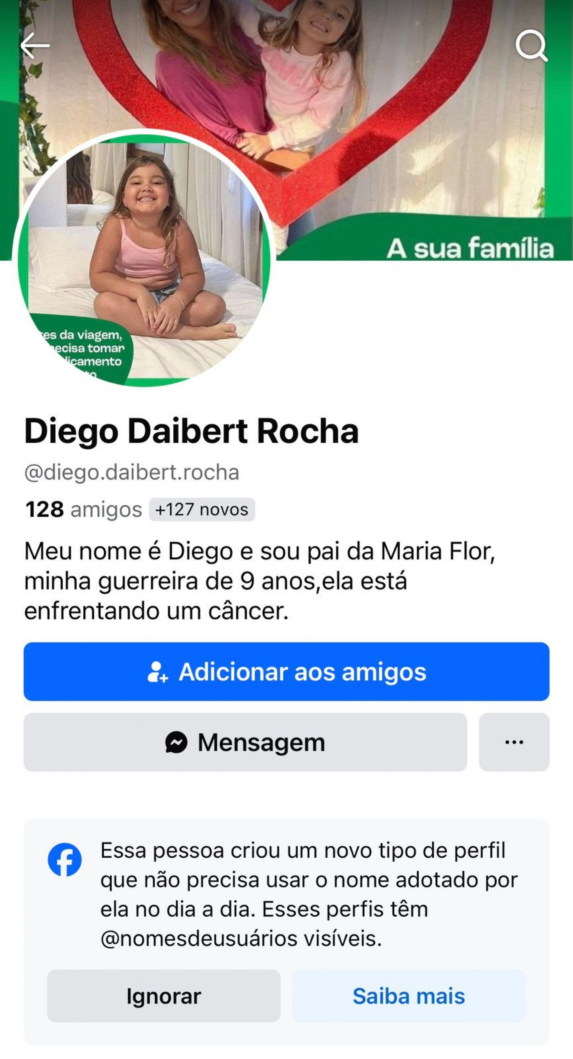 Perfil falso criado pelo golpista para arrecadar doações