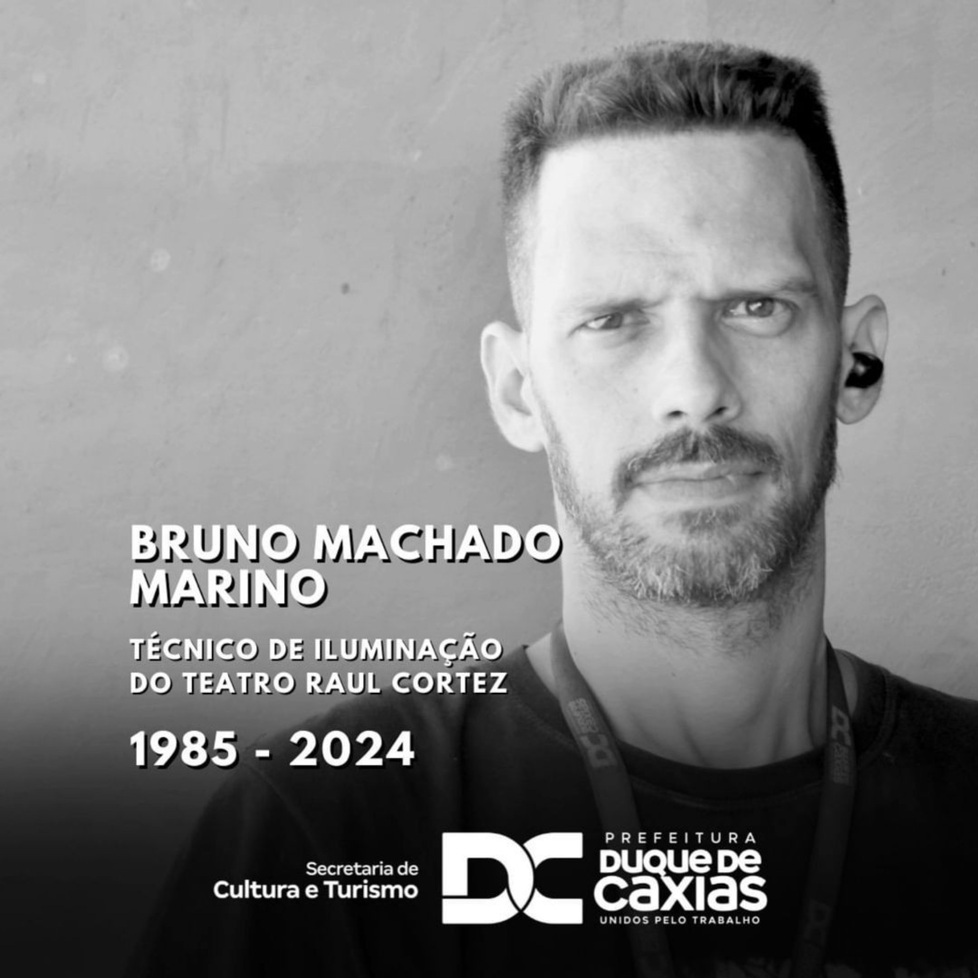 Bruno Machado Marino, de 39 anos, era t&eacute;cnico de ilumina&ccedil;&atilde;o do Teatro Raul Cortez - Reprodu&ccedil;&atilde;o / Prefeitura de Duque de Caxias