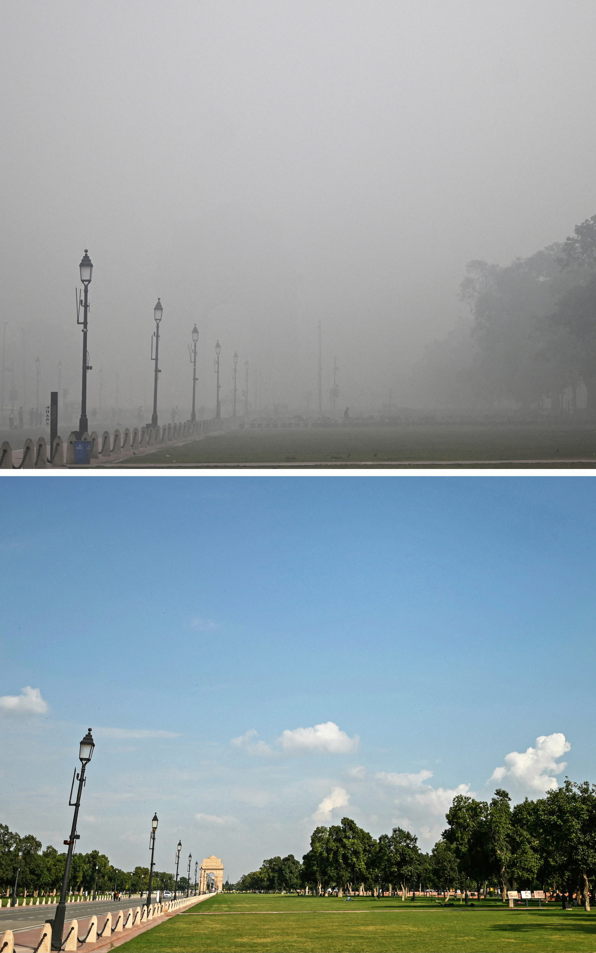 Kartavya Path em Delhi, depois e antes da polui&ccedil;&atilde;o - Reprodu&ccedil;&atilde;o / Sajjad Hussain / AFP