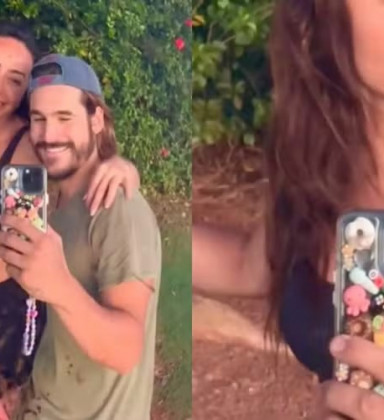 Sabrina Sato e Nicolas Prattes fazem passeio de bike e dão beijo