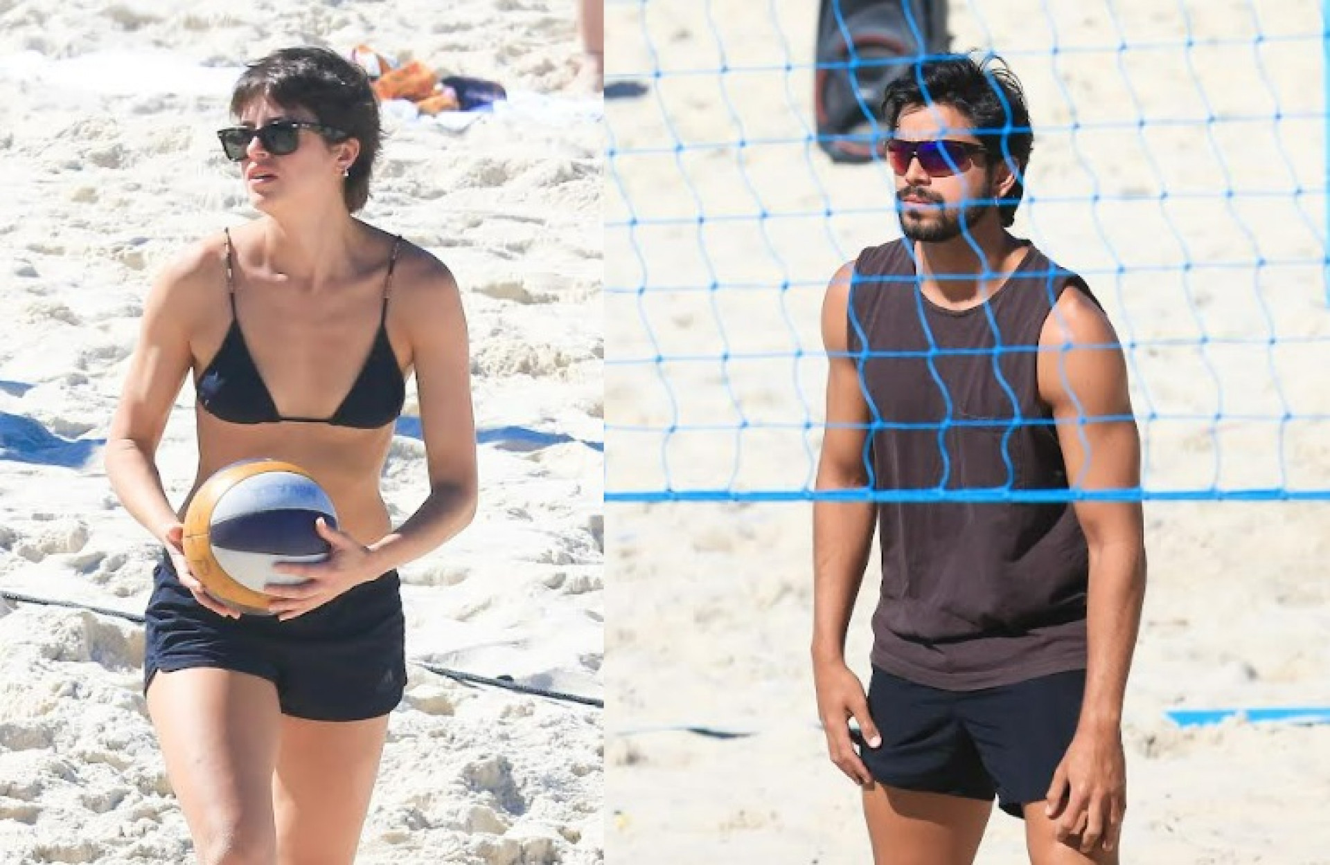 Agatha Moreira e Rodrigo Simas se exercitam na praia da Barra da Tijuca - Fabrício Pioyani / Agnews