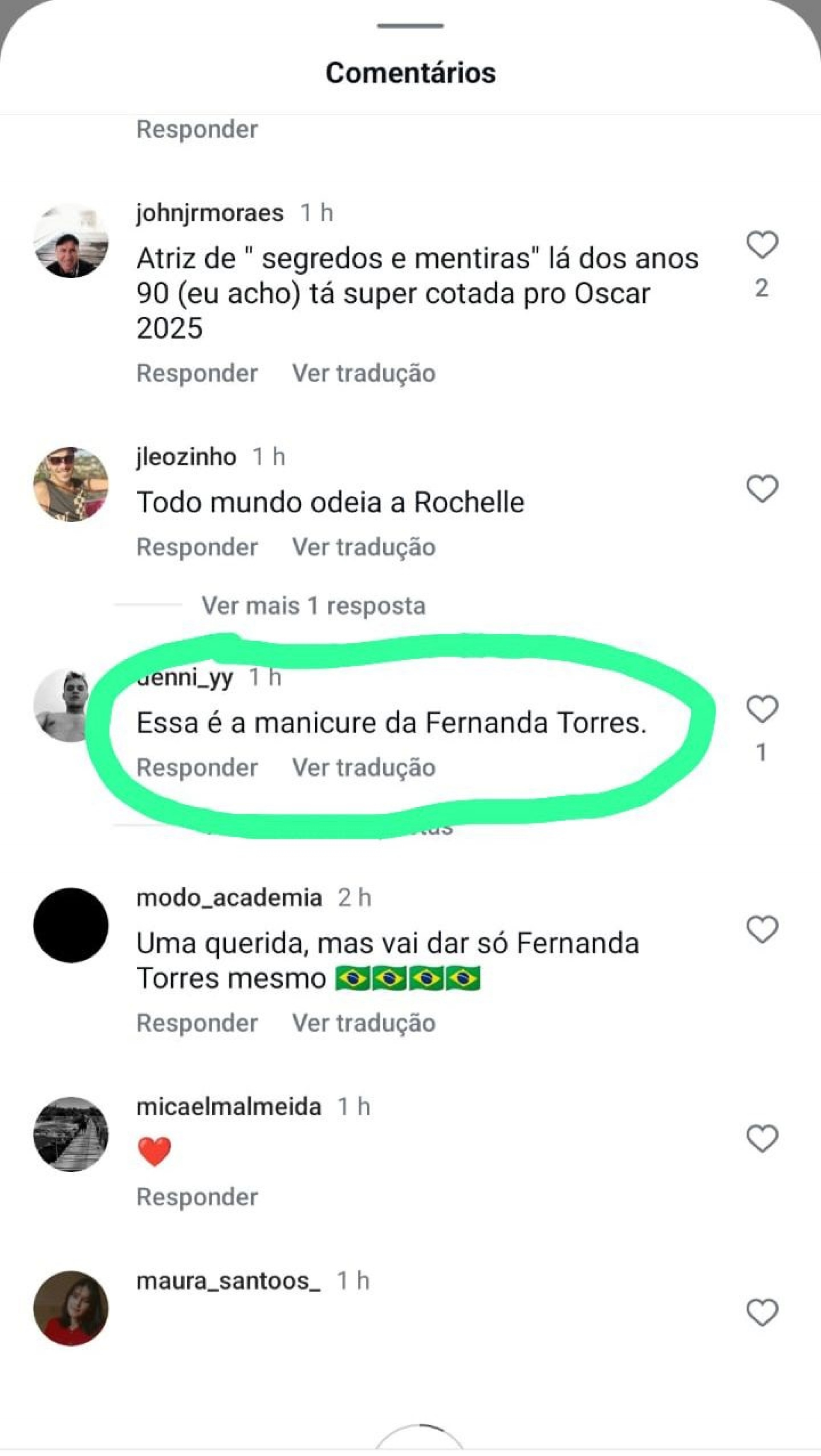 Após foto de Fernanda Torres, brasileiros causam tumulto na rede social do Oscar - Foto: Prints/ Instagram