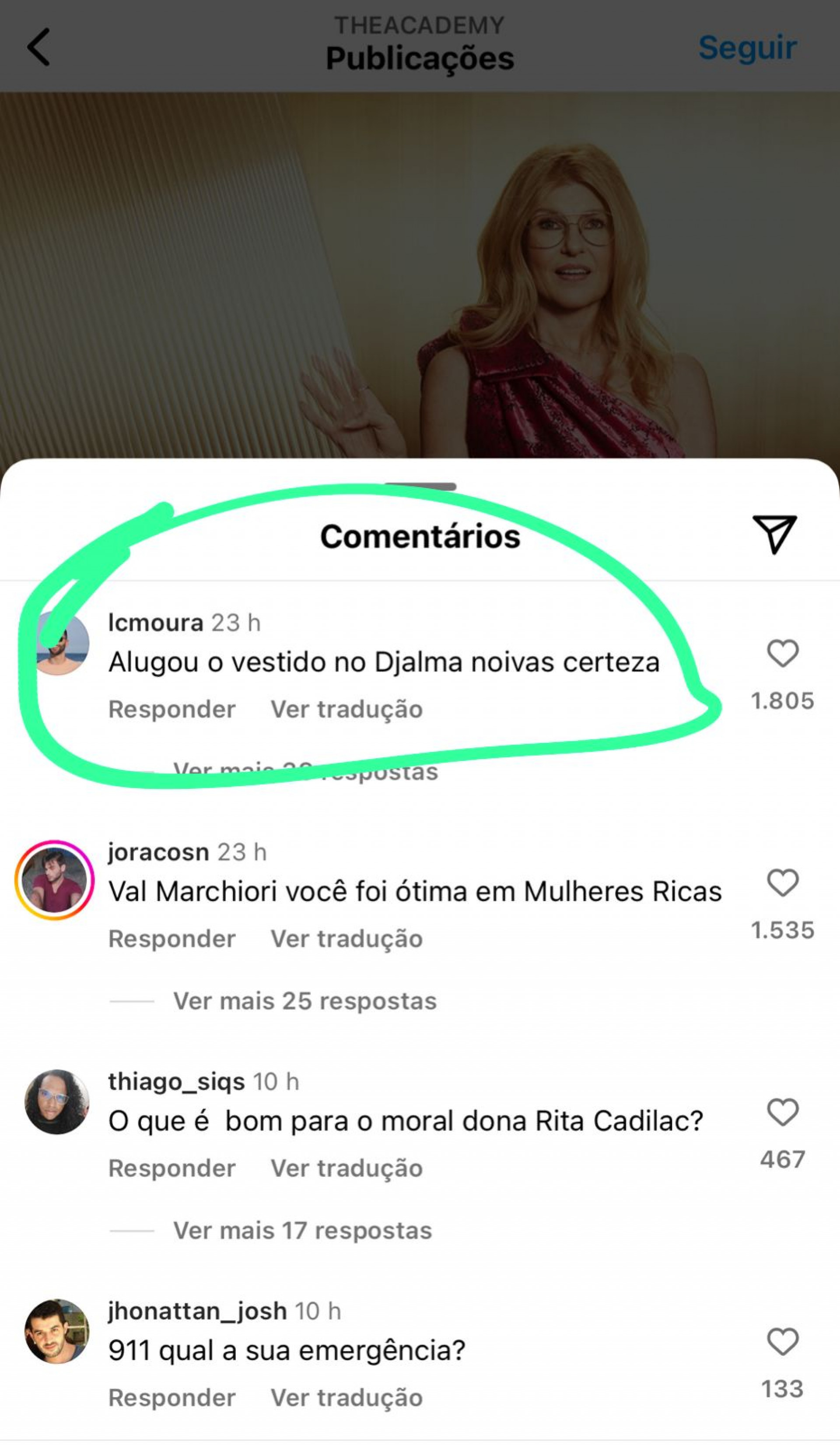 Após foto de Fernanda Torres, brasileiros causam tumulto na rede social do Oscar - Foto: Prints/ Instagram
