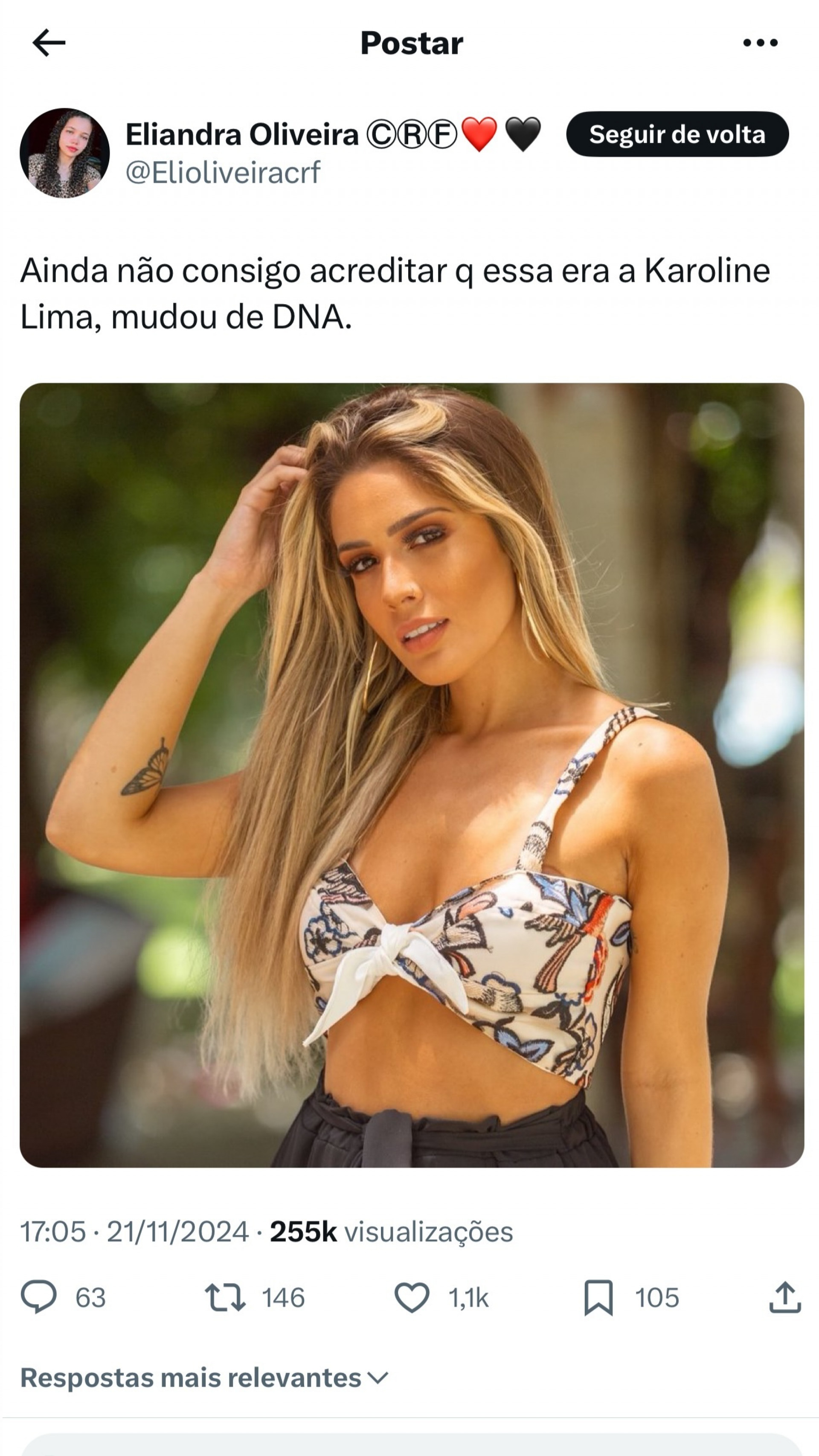 Viraliza foto antiga de Karoline Lima e fãs se surpreendem - Reprodução / Instagram 