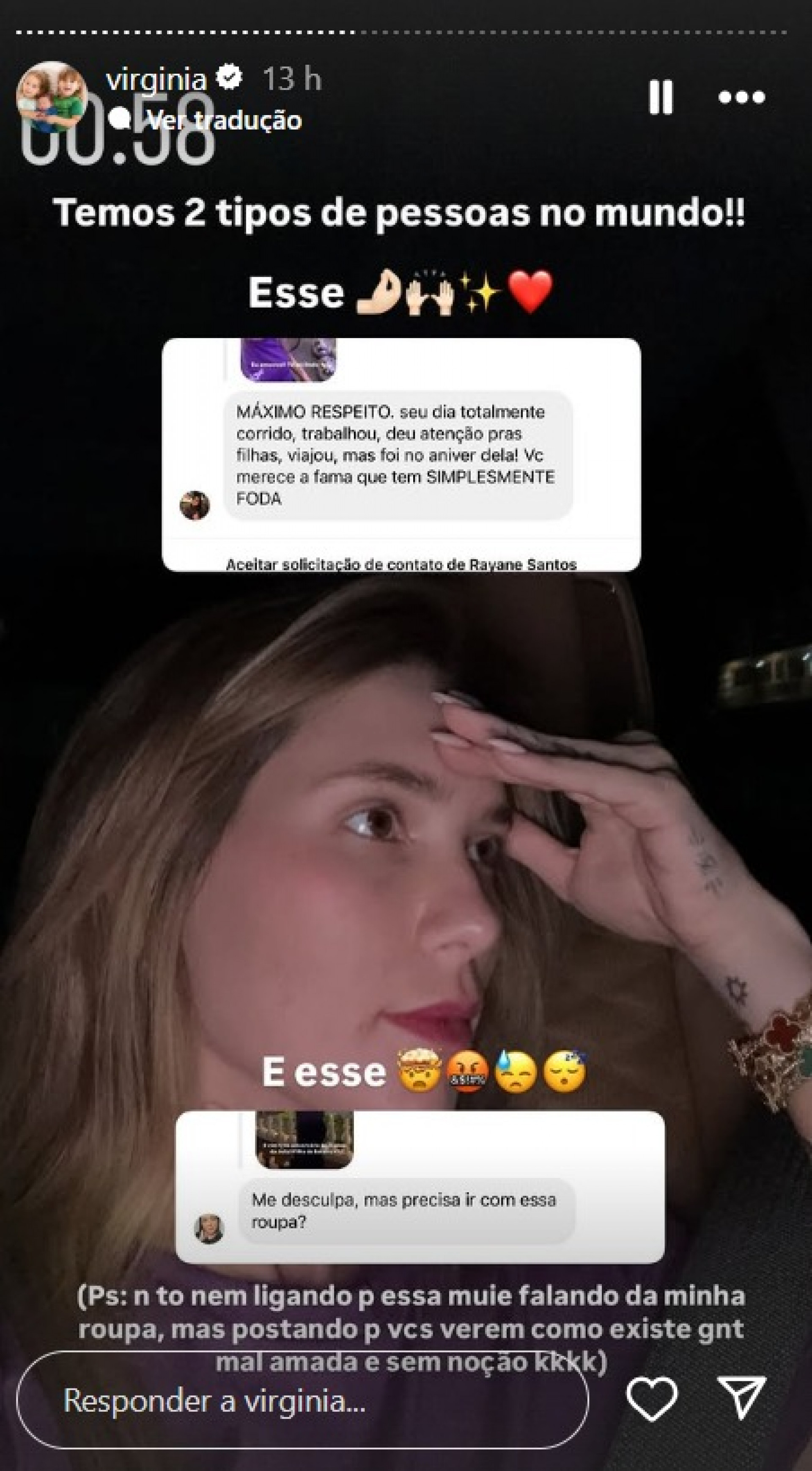 Virginia via stories - Reprodução Instagram