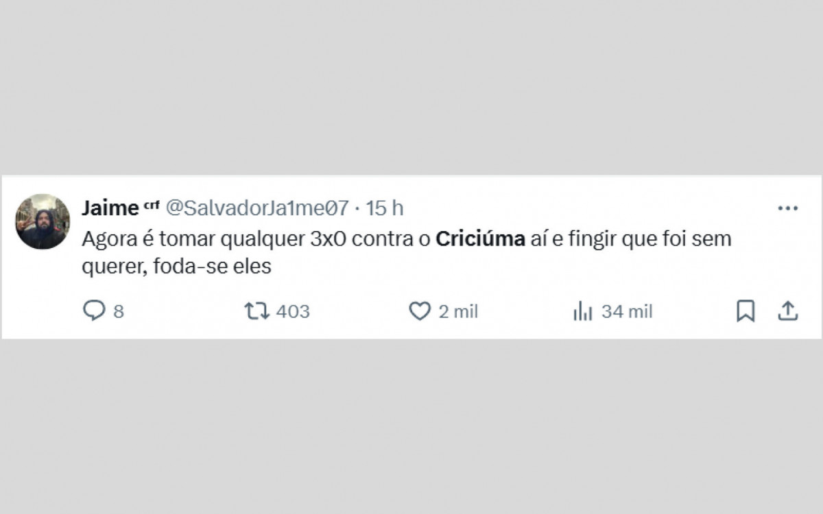 Torcedores do Flamengo querem ver o time perder para o Criciúma para prejudicar o rival Fluminense