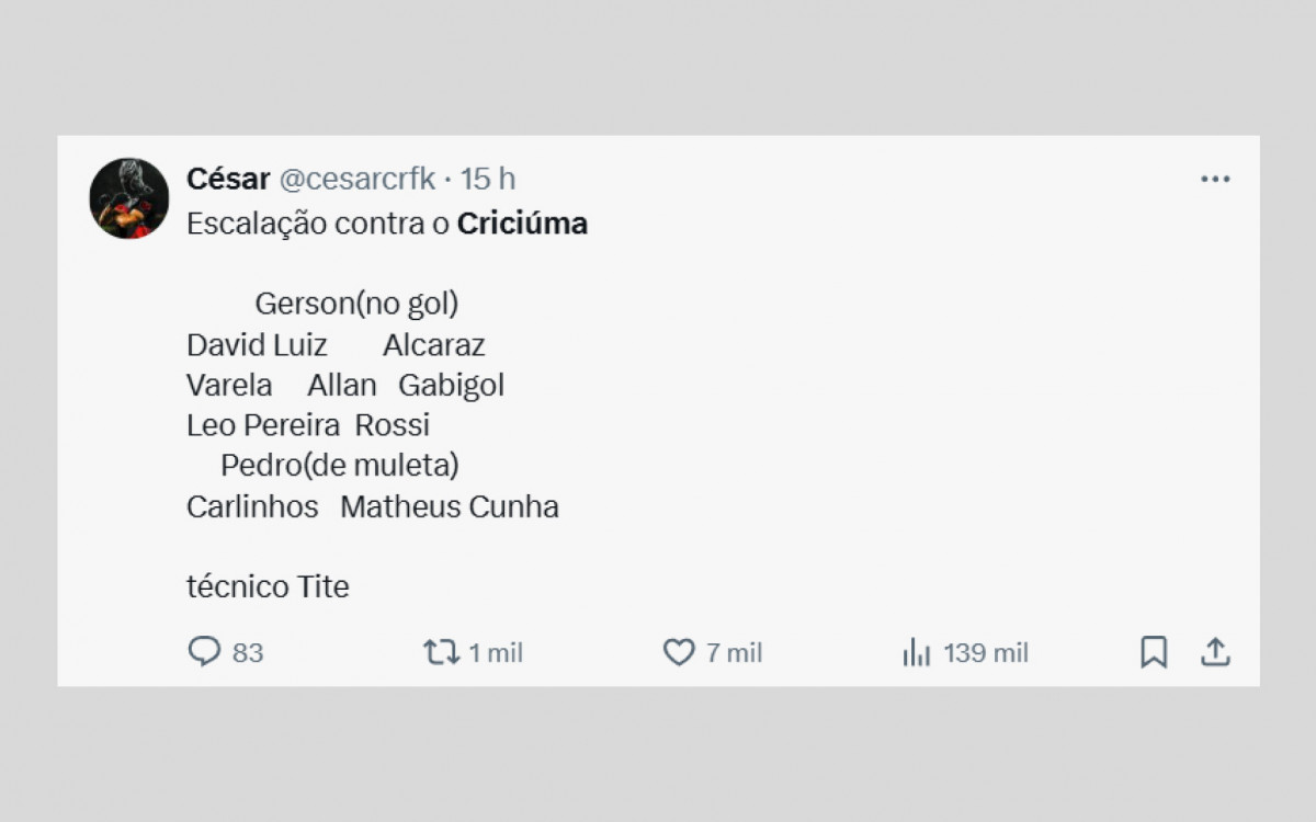 Torcedores do Flamengo querem ver o time perder para o Criciúma para prejudicar o rival Fluminense