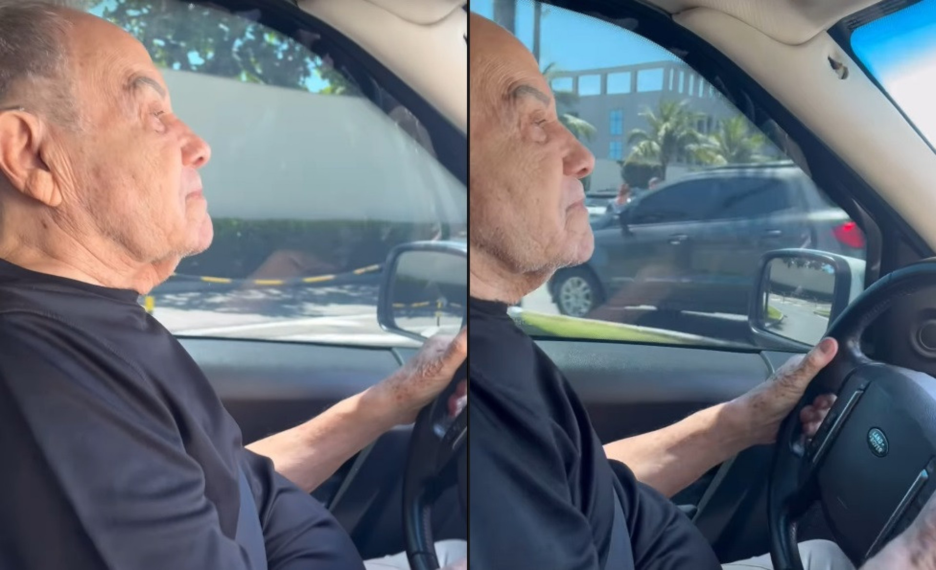 Stênio Garcia aparece dirigindo em vídeo feito pela mulher - Reprodução de vídeo