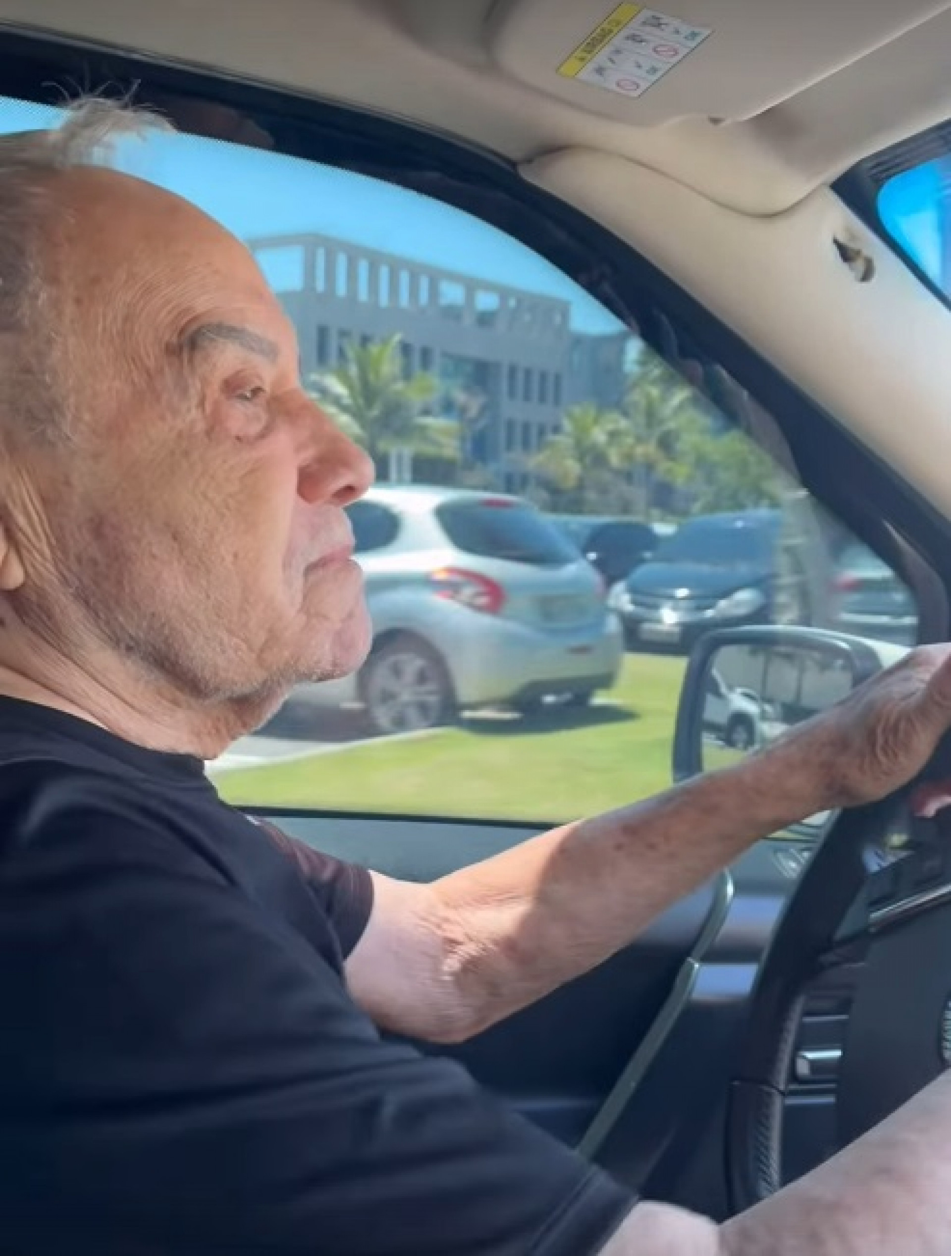 Stênio Garcia aparece dirigindo em vídeo feito pela mulher - Reprodução de vídeo