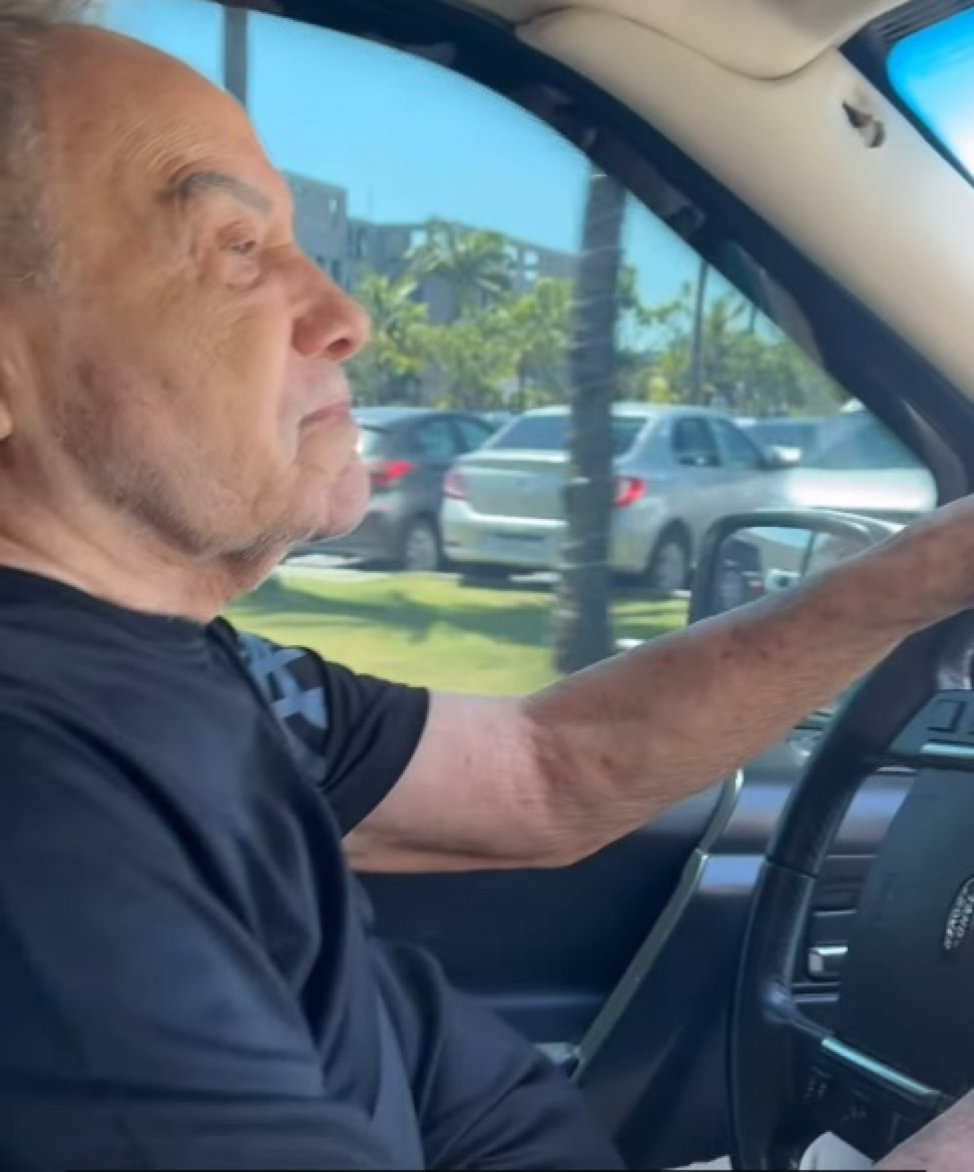 Stênio Garcia aparece dirigindo em vídeo feito pela mulher - Reprodução de vídeo